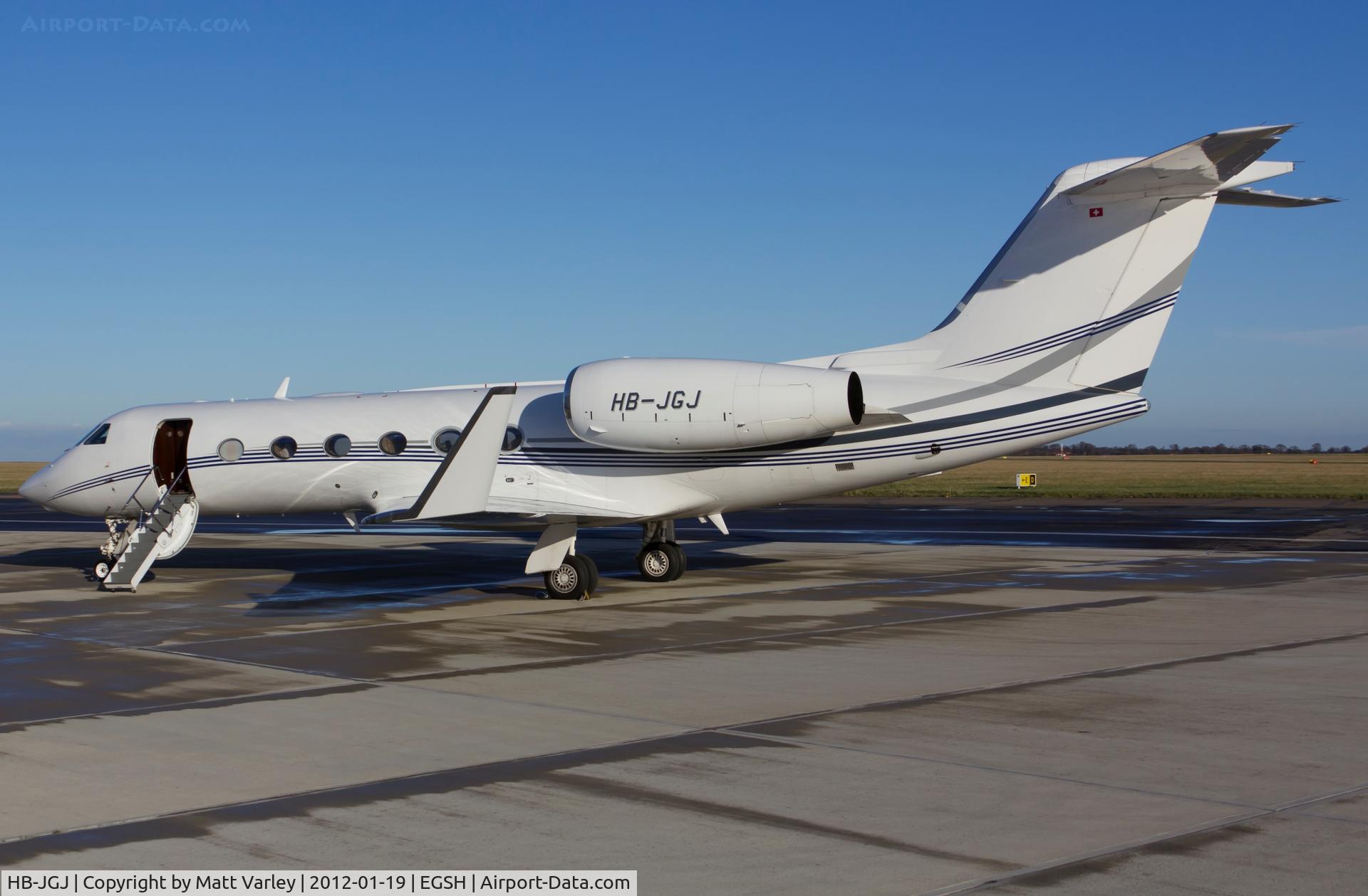 HB-JGJ, 2008 Gulfstream Aerospace GIV-X (G450) C/N 4122, Sat on stand at SaxonAir.
