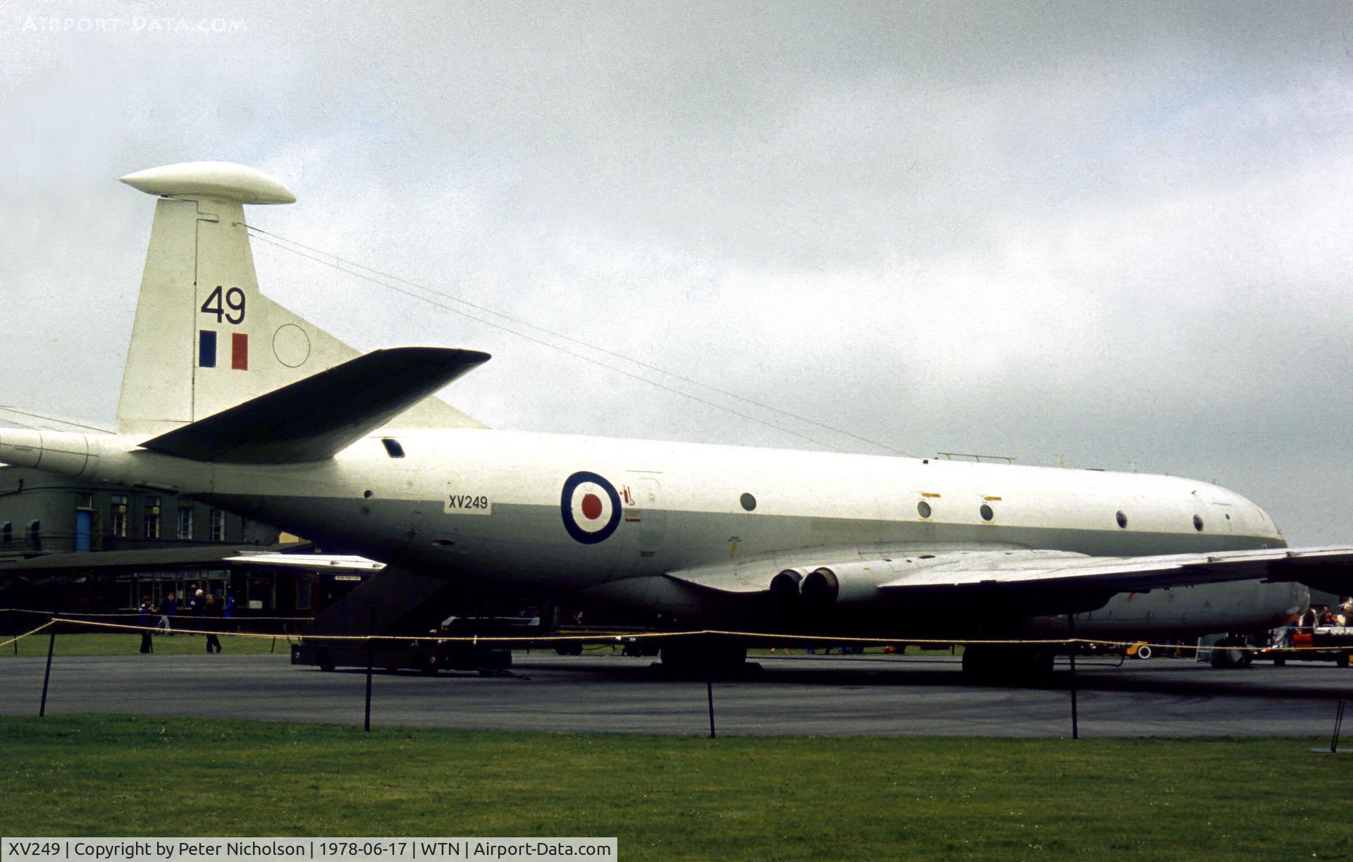 XV249, Hawker Siddeley Nimrod MR.1 C/N 8024, Nimrod MR.1 of 203 Squadron on display at the 1978 RAF Waddington Airshow.