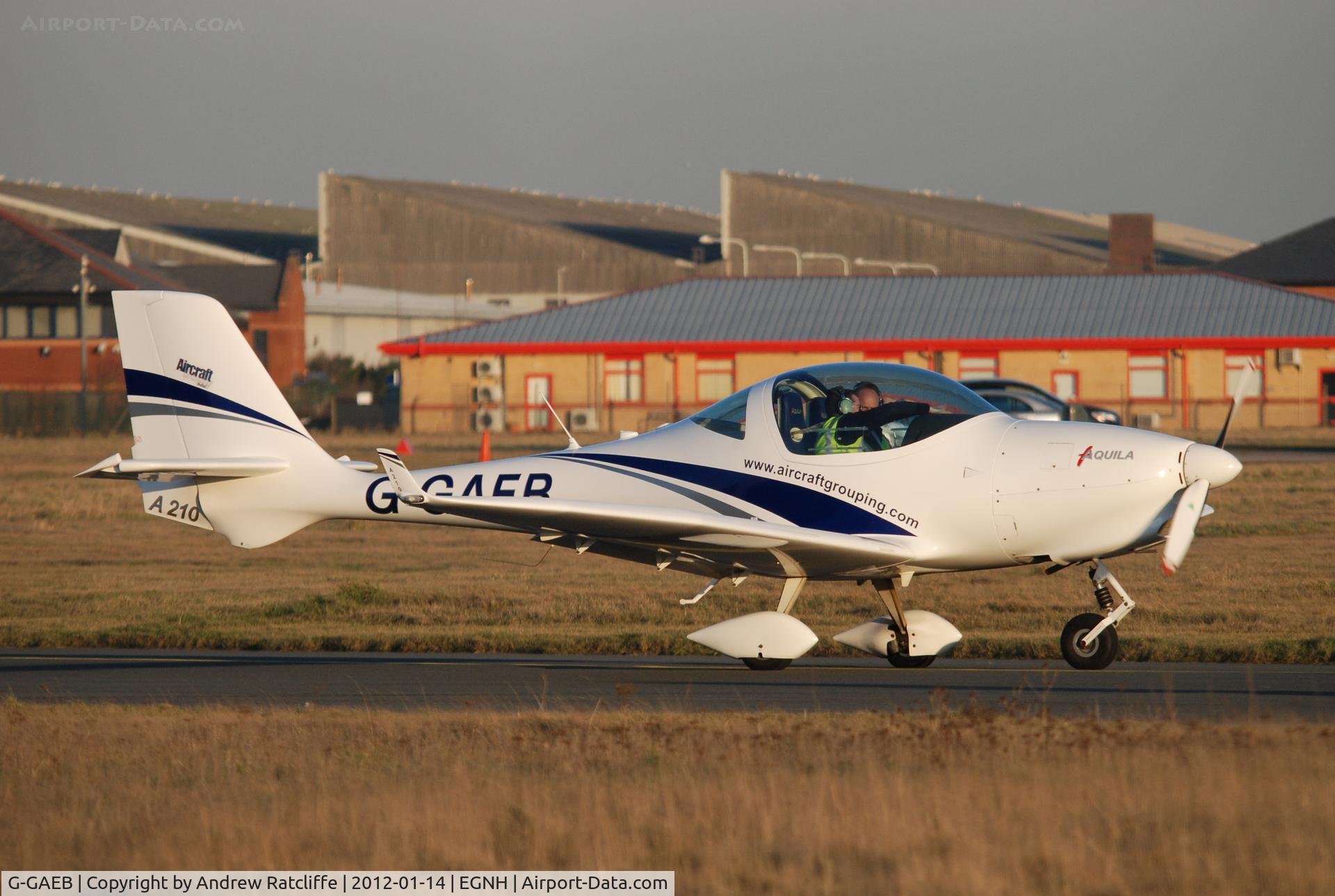 G-GAEB, 2010 Aquila A210 (AT01) C/N AT01-215, Taxiing out at Blackpool Airport