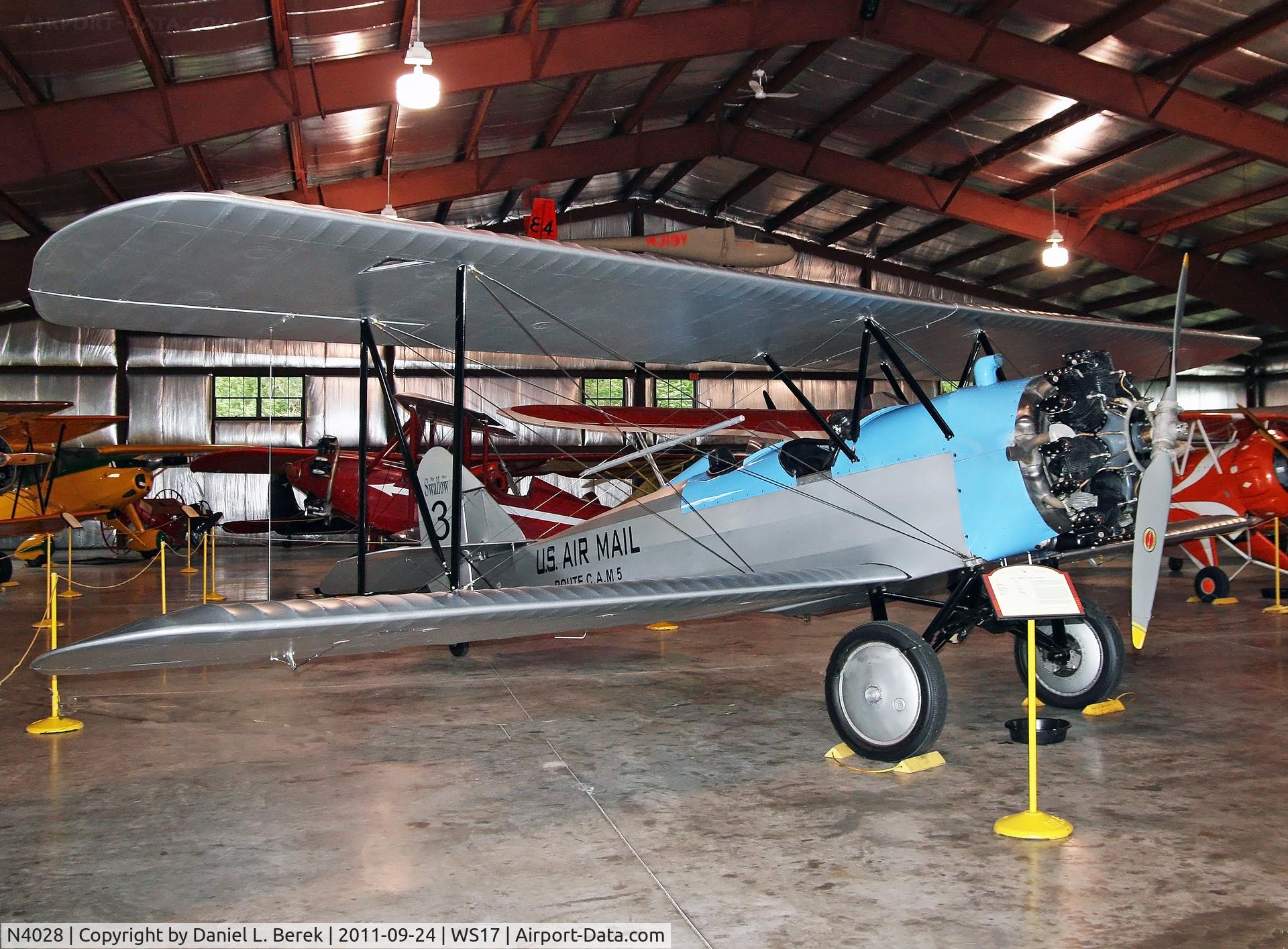 N4028, 1927 Swallow OX-5 Swallow C/N 899, This is the oldest open-cockpit biplane available to the public for scenic rides.