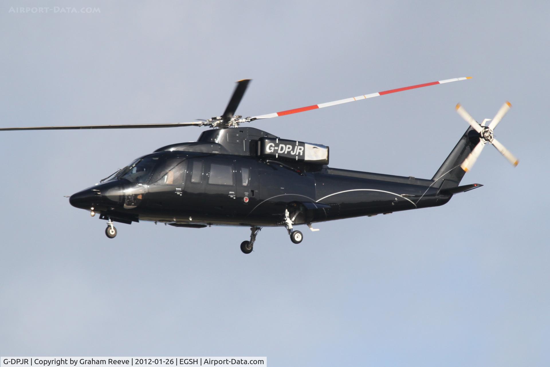 G-DPJR, 1989 Sikorsky S-76B C/N 760352, Departing from Norwich.