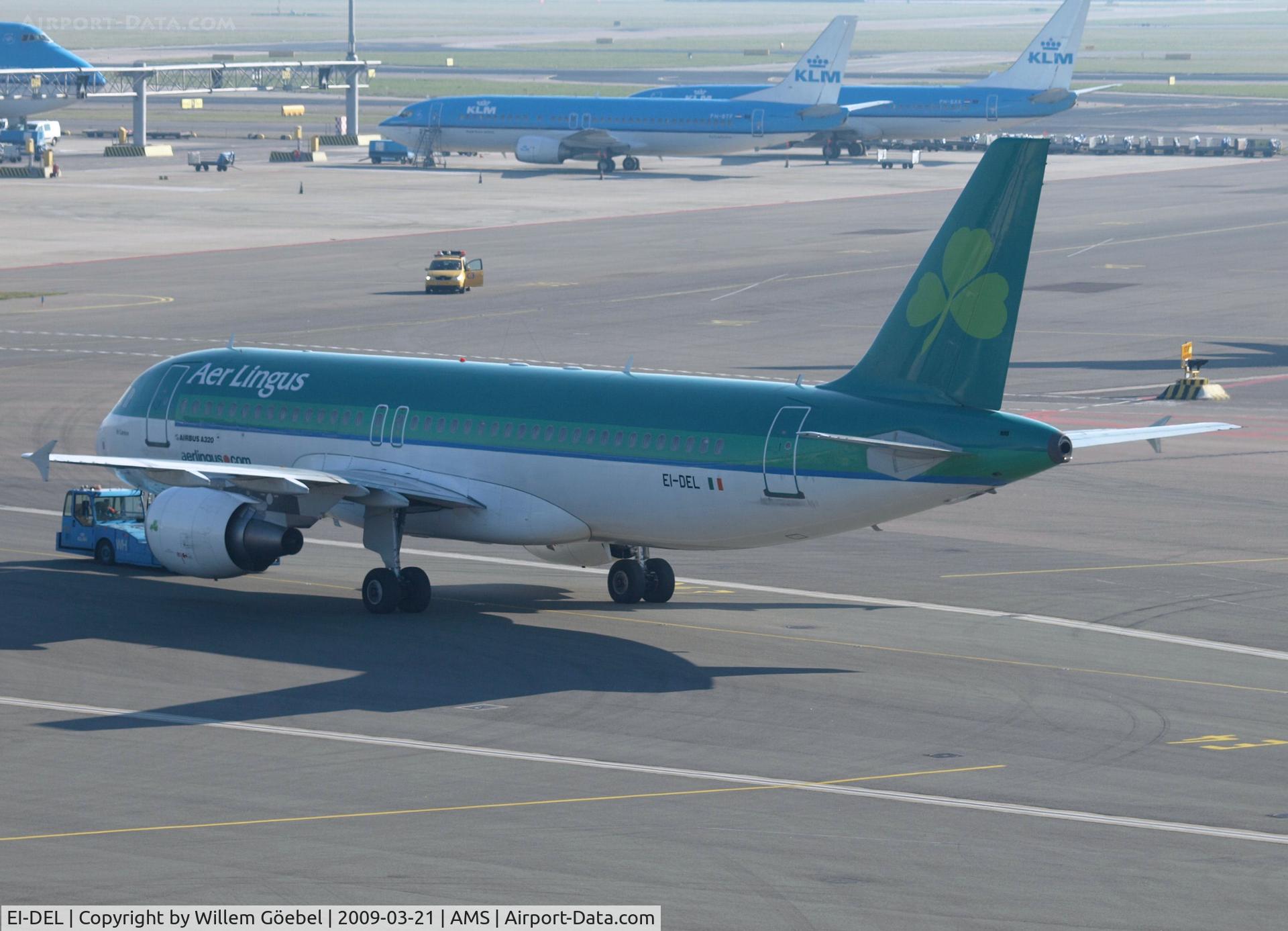 EI-DEL, 2005 Airbus A320-214 C/N 2409, Push back from the gate for take off of Amsterdam Airport