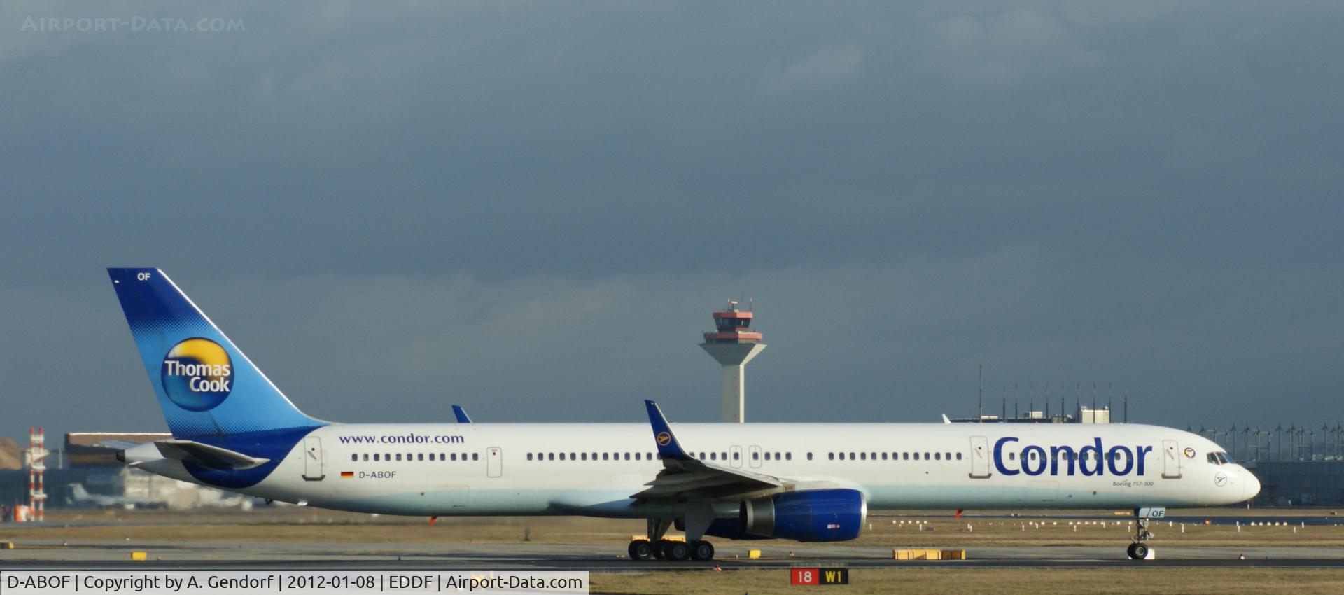 D-ABOF, 1999 Boeing 757-330 C/N 29013, Condor, waiting for take off clearence on runway 18 at Frankfurt Int´l (EDDF)