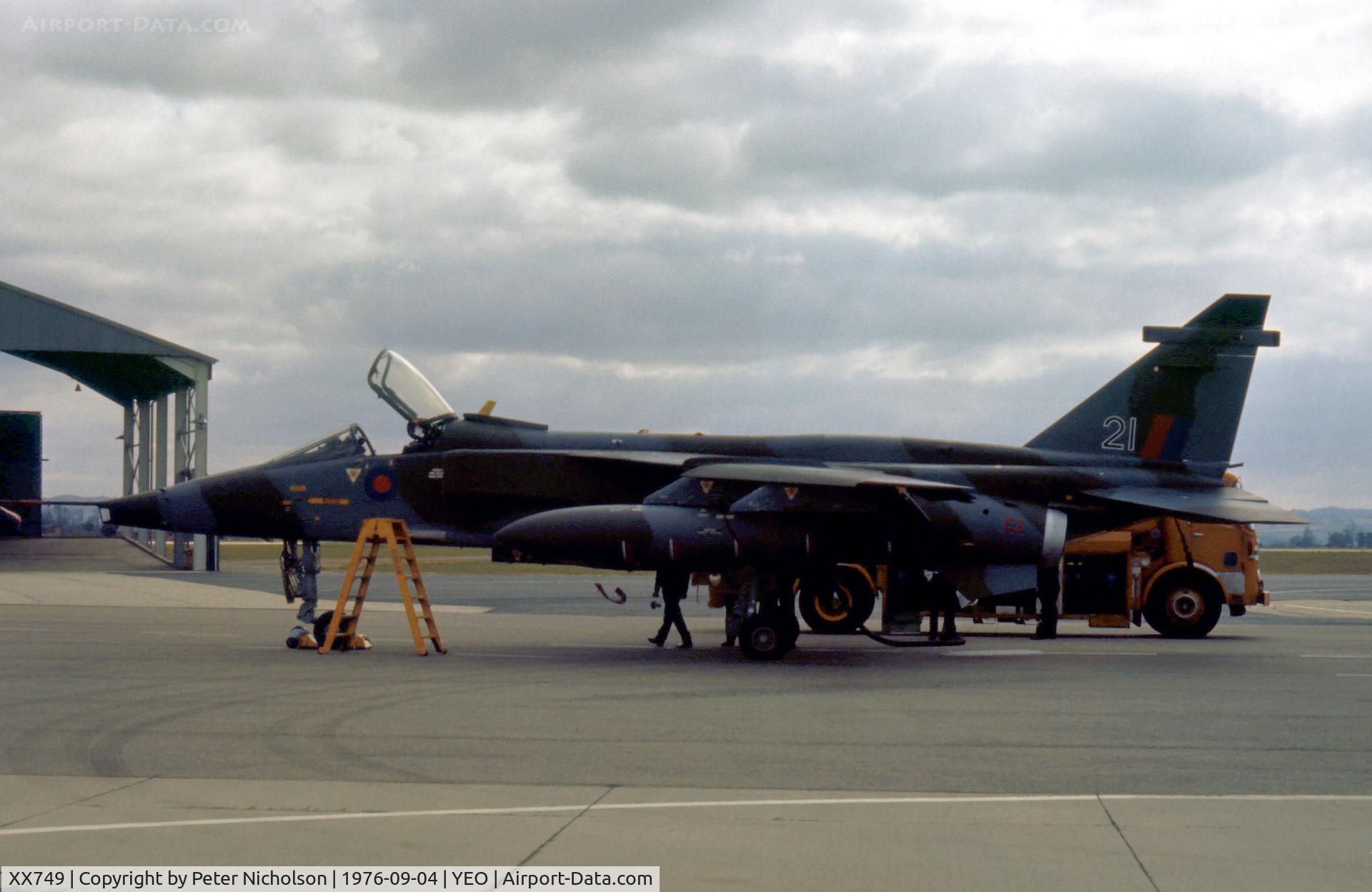 XX749, 1975 Sepecat Jaguar GR.1 C/N S.46, Jaguar GR.1 of 226 Operational Conversion Unit at RAF Lossiemouth on display at the 1976 RNAS Yeovilton Airshow.