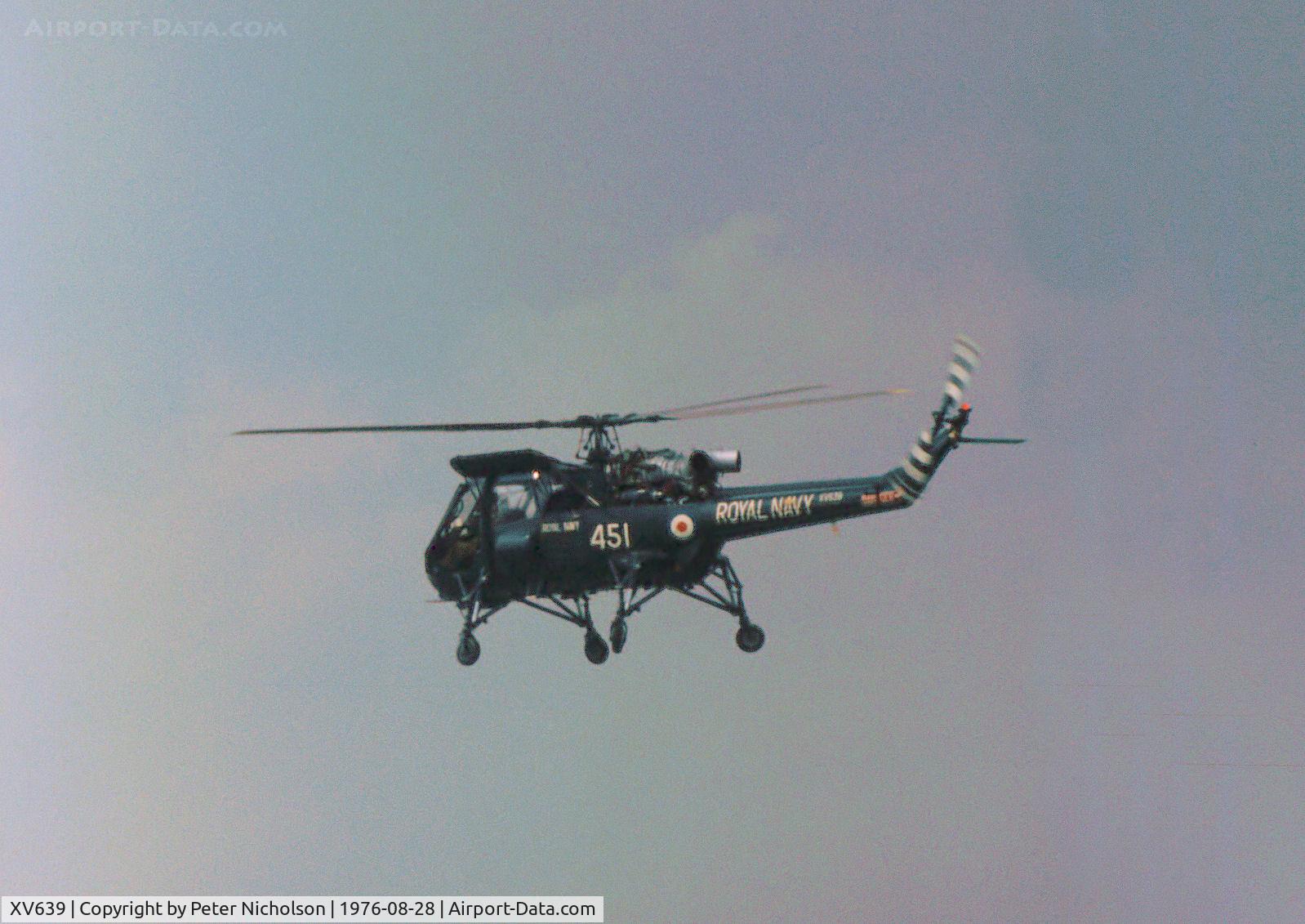 XV639, 1969 Westland Wasp HAS.1 C/N F9734, Wasp HAS.1 of 829 Squadron on dsplay at the 1976 Portsmouth Navy Day.