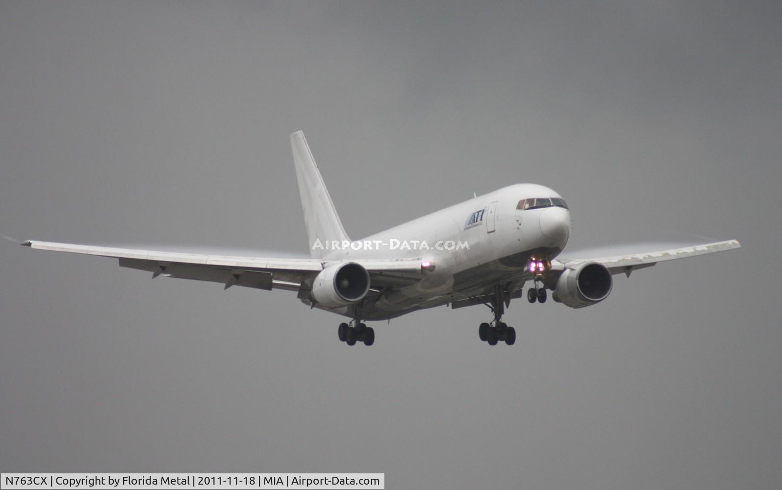 N763CX, 1983 Boeing 767-232 C/N 22223, ATI 767 landing in rainy weather