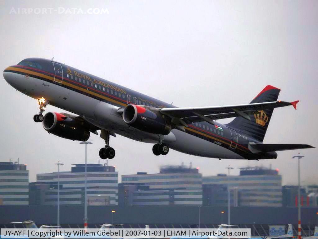 JY-AYF, 2006 Airbus A320-232 C/N 2692, Take off from runway 24 of Schiphol Airport