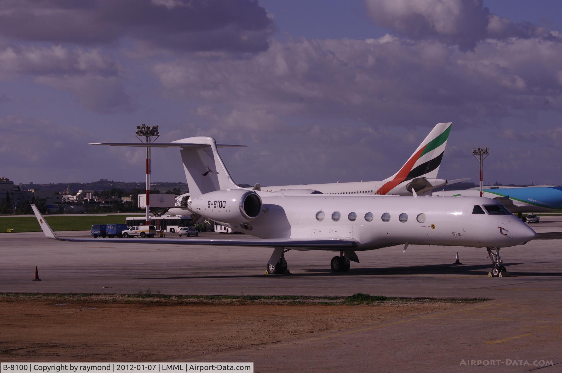 B-8100, 2003 Gulfstream Aerospace GV-SP (G550) C/N 5024, Gulfstream G550 B-8100 of Deer Jet flew over to Malta bringing a Chinese Minister into Malta.