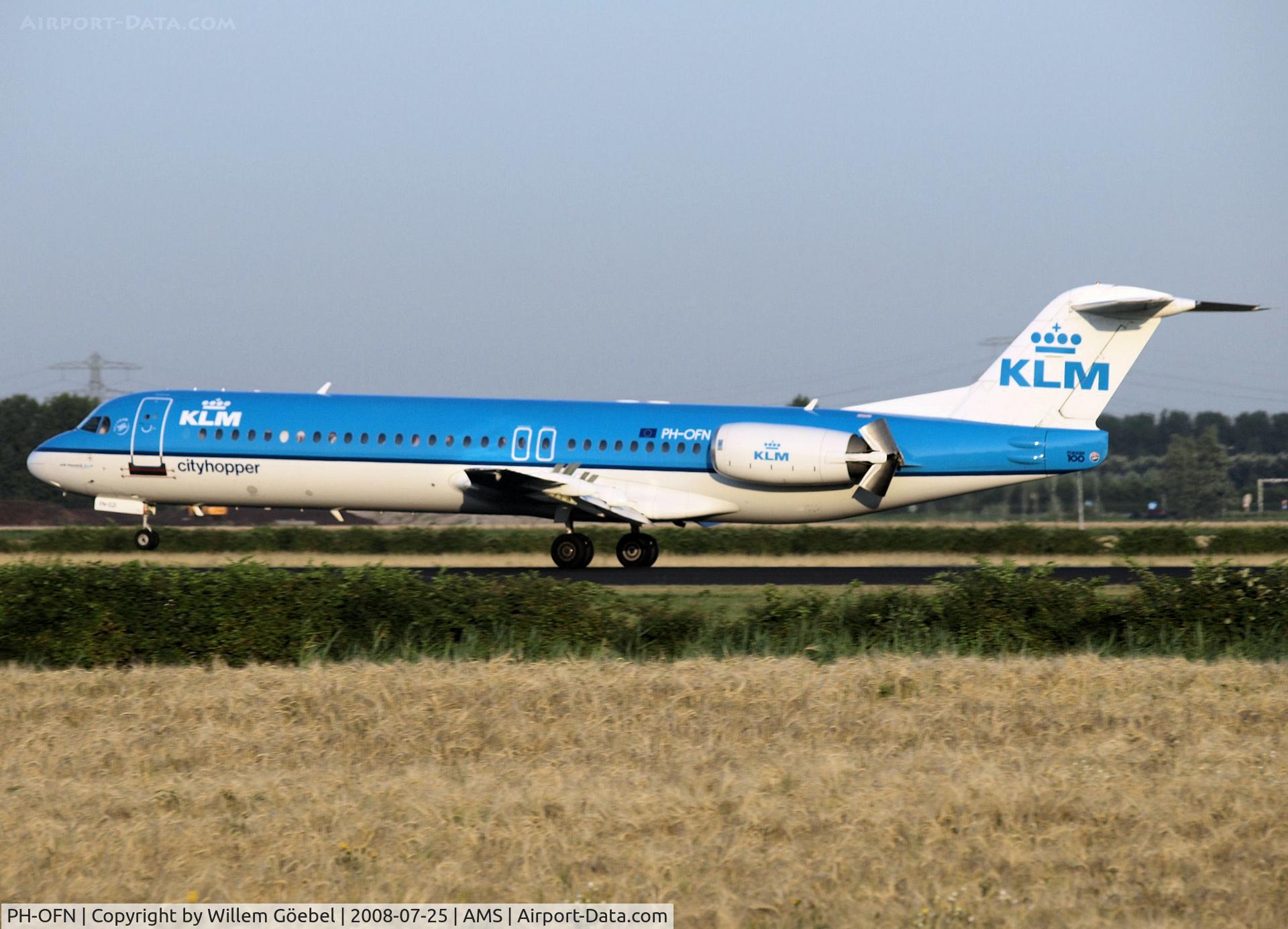 PH-OFN, 1993 Fokker 100 (F-28-0100) C/N 11477, Landing on runway R18 of Schiphol Airport