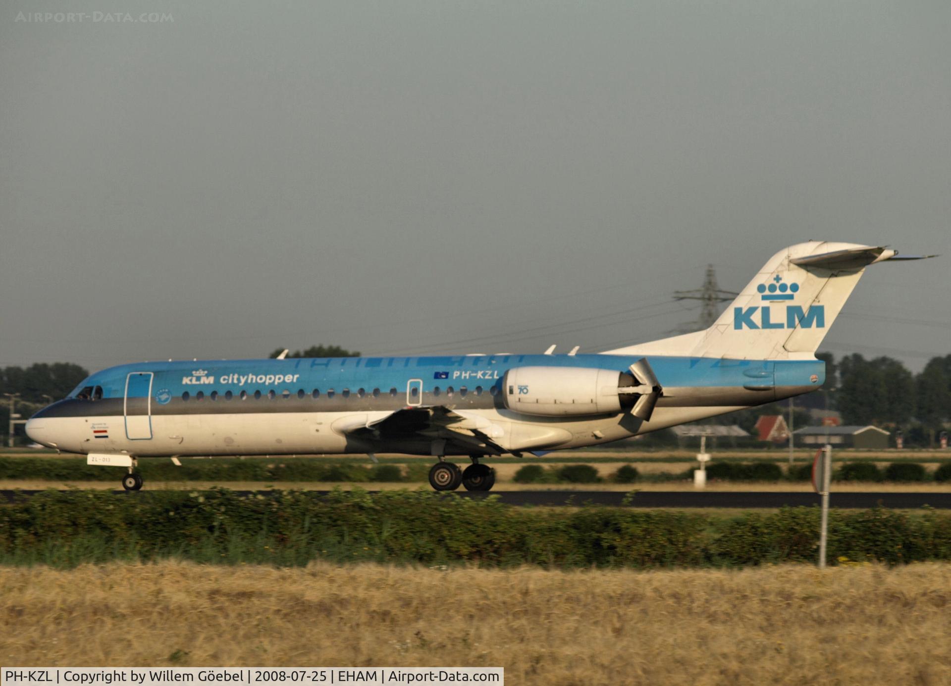 PH-KZL, 1995 Fokker 70 (F-28-0070) C/N 11536, Landing on runway R18 of Schiphol Airport