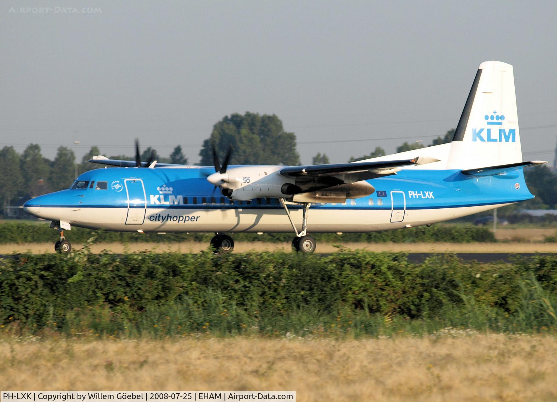 PH-LXK, 1993 Fokker 50 C/N 20271, Landing on runway R18 of Schiphol Airport