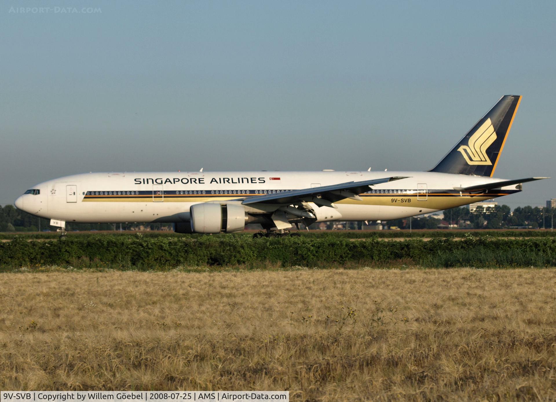 9V-SVB, 2001 Boeing 777-212/ER C/N 28525, Landing on runway R18 of Schiphol Airport