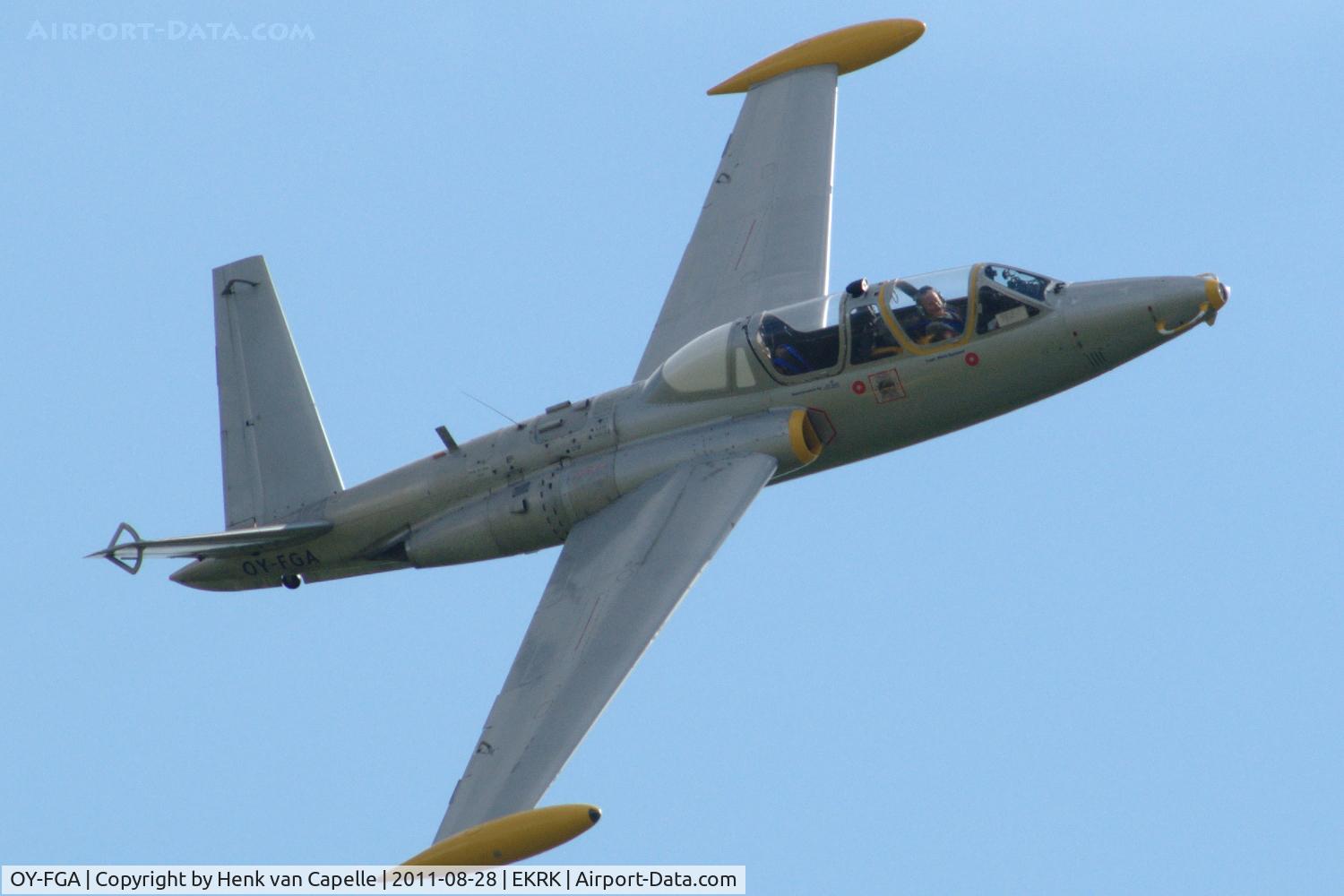 OY-FGA, 1959 Fouga CM-170R Magister C/N 230, Niels Egelund flying his Fouga Magister over Roskilde airport, Denmark.