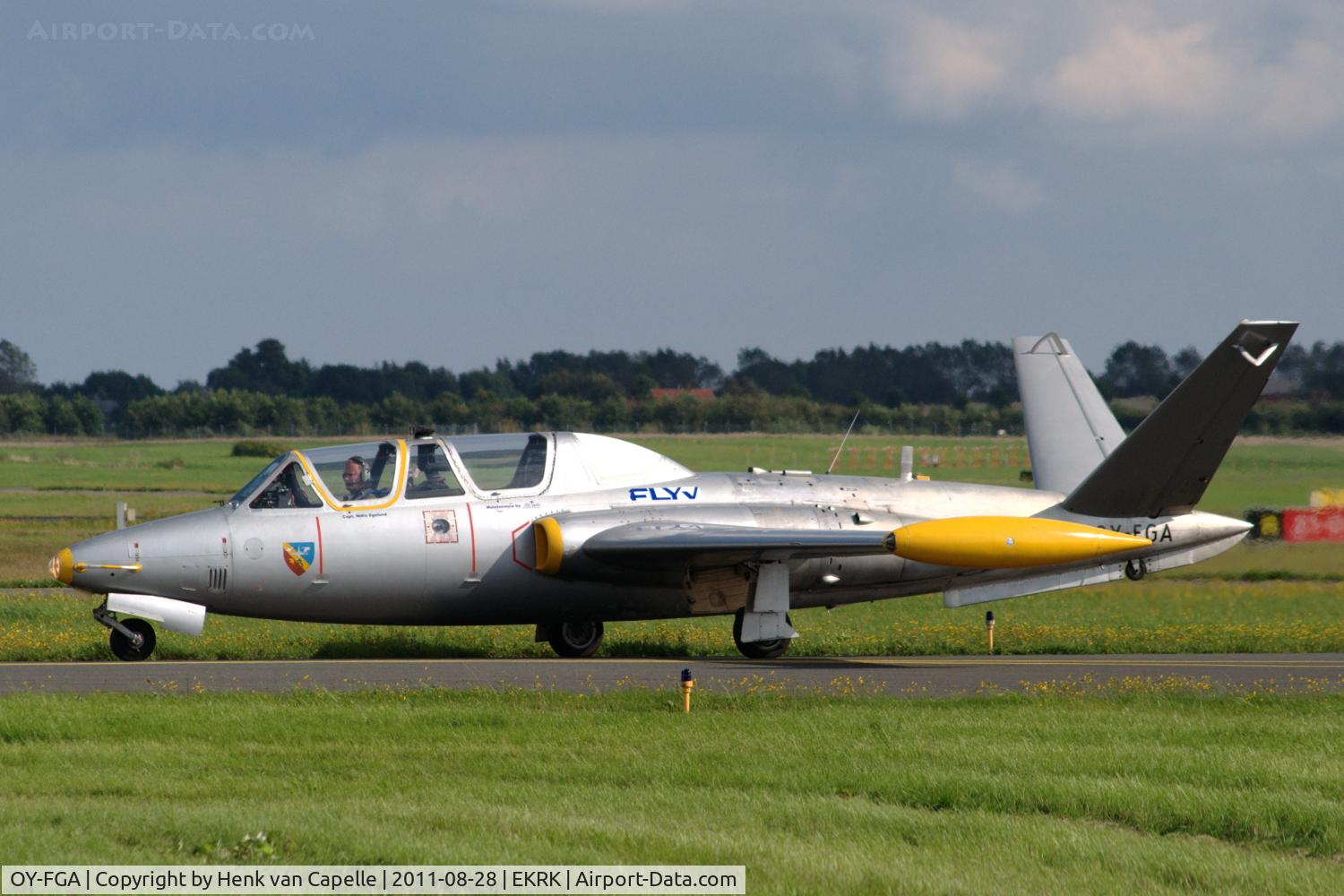 OY-FGA, 1959 Fouga CM-170R Magister C/N 230, Niels Egelund taxying his Fouga Magister after a flight display at Roskilde airport, Denmark.