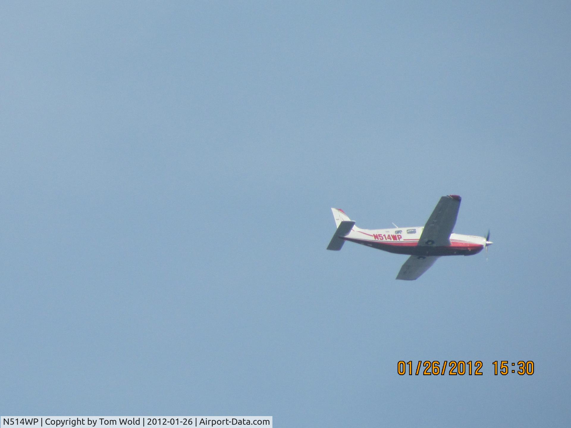 N514WP, 2007 Piper PA-32R-301T Turbo Saratoga C/N 3257480, Took this photo of N514WP flying over the Arden Arcade area, near Byron Road, in Sacramento Ca. at 3:30pm on 1/26/2012.