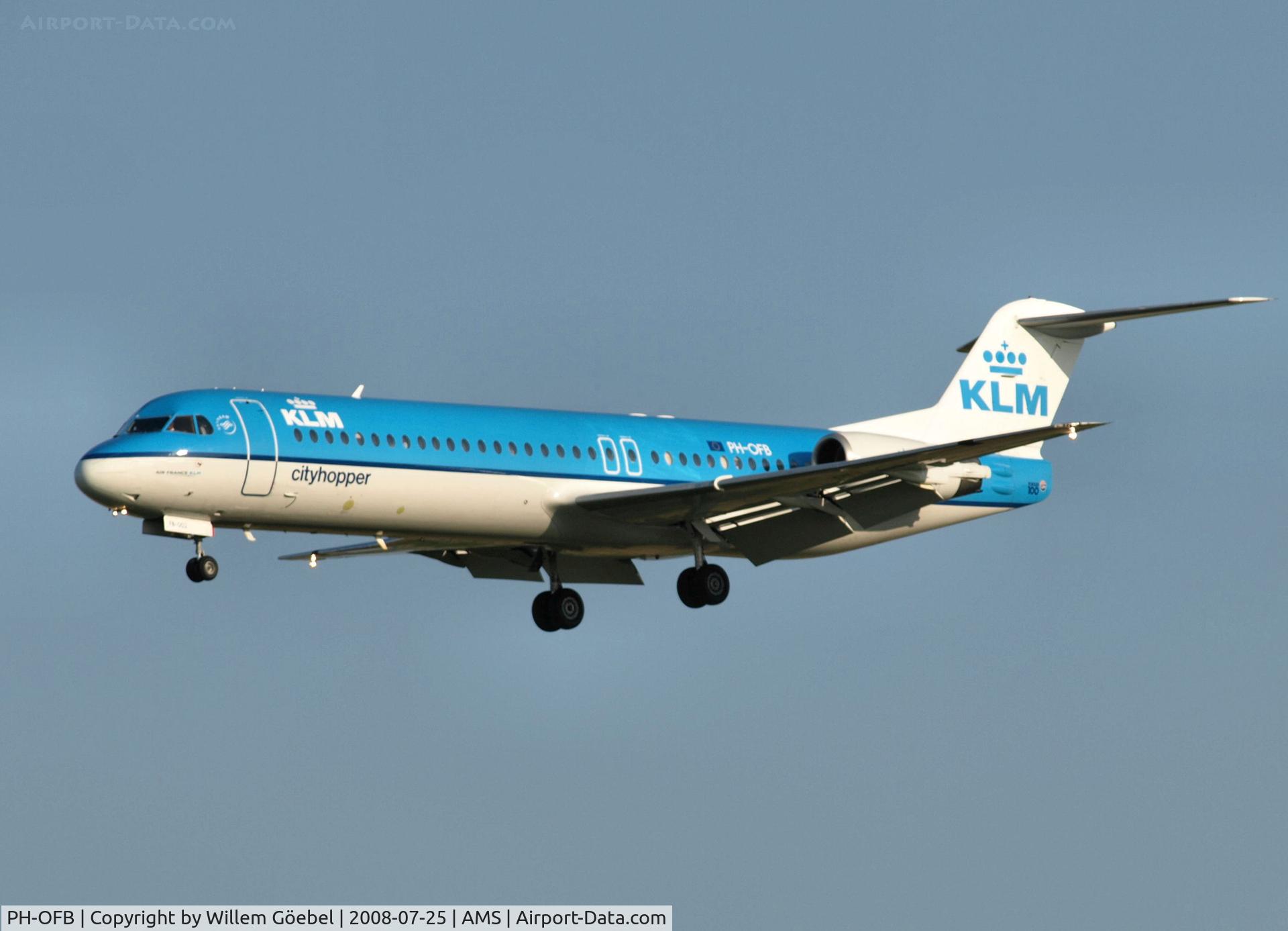 PH-OFB, 1989 Fokker 100 (F-28-0100) C/N 11247, Landing on runway C18 of Schiphol Airport