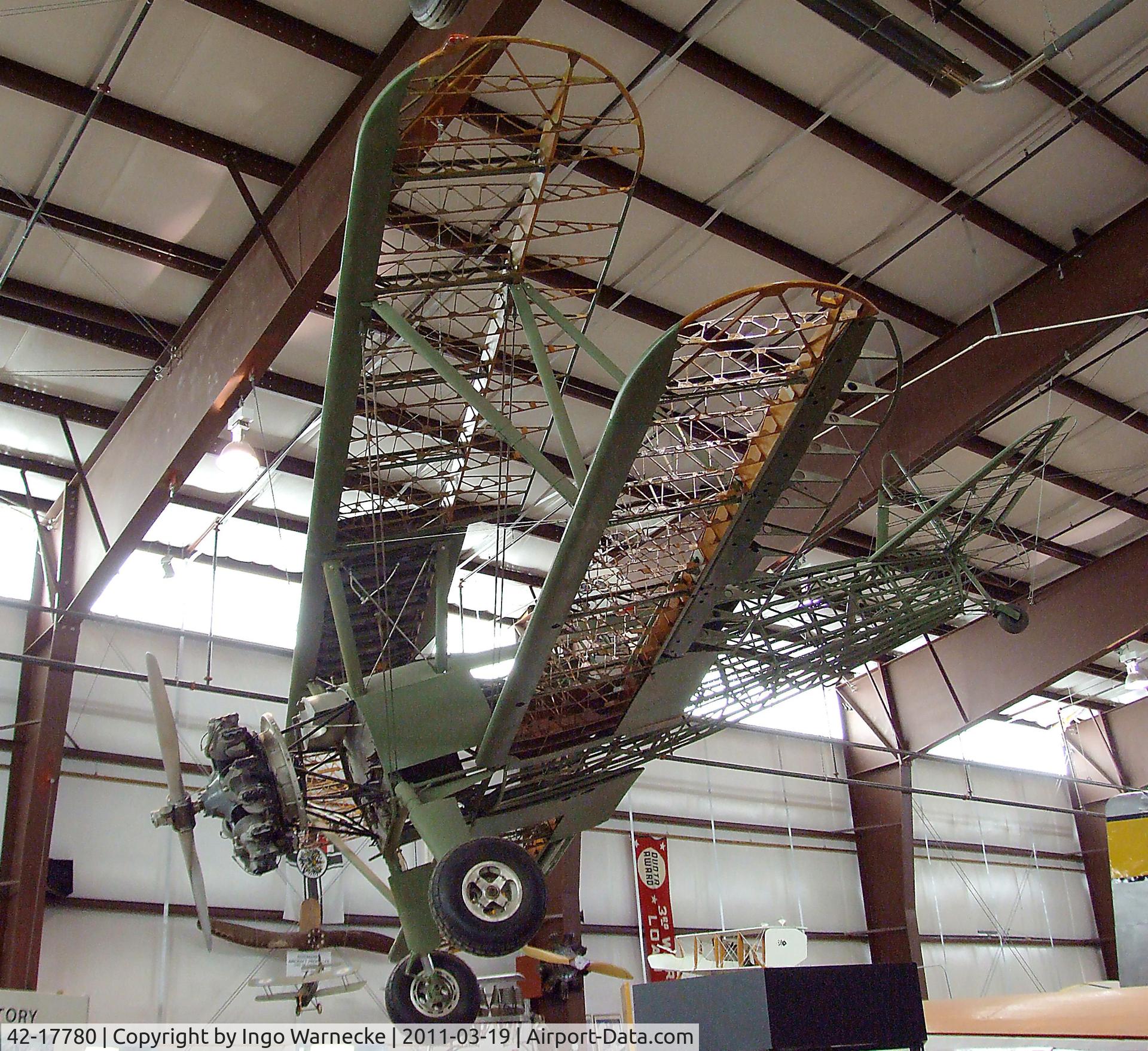 42-17780, Boeing PT-13D Kaydet (E75) C/N 75-5943, Stearman PT-13D (minus outer skin) at the Pueblo Weisbrod Aircraft Museum, Pueblo CO