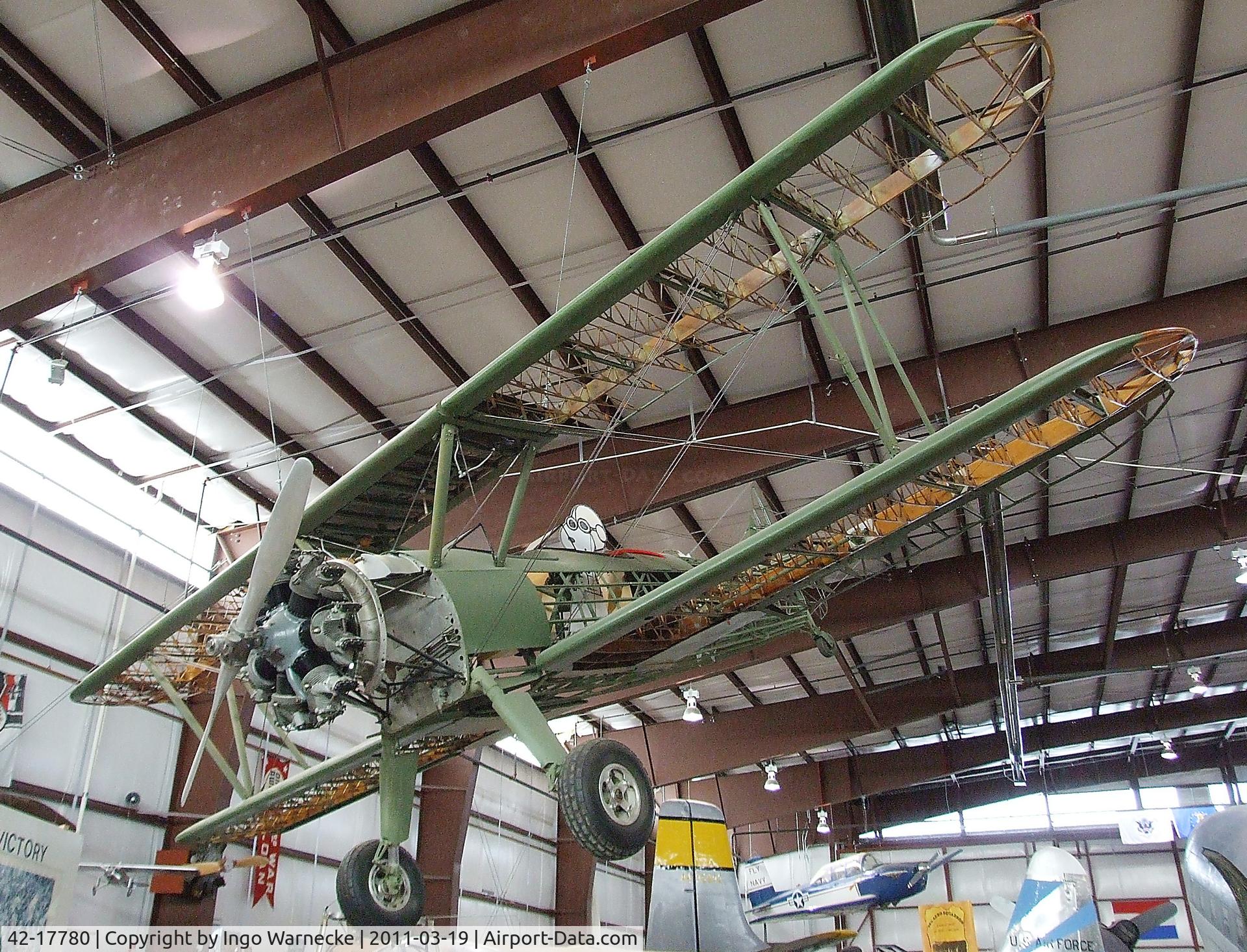 42-17780, Boeing PT-13D Kaydet (E75) C/N 75-5943, Stearman PT-13D (minus outer skin) at the Pueblo Weisbrod Aircraft Museum, Pueblo CO