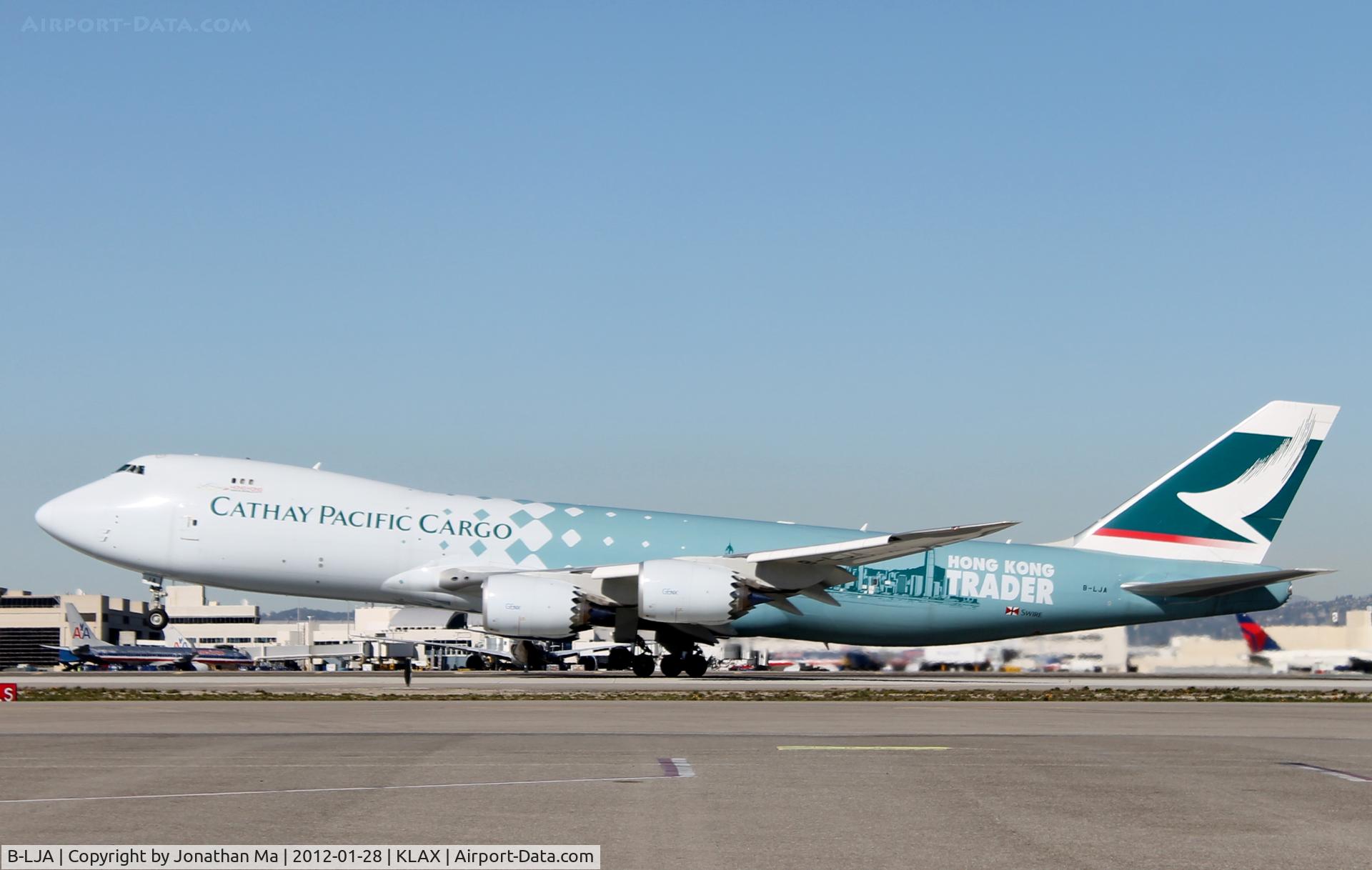 B-LJA, 2011 Boeing 747-867F/SCD C/N 39238, The Cathay Pacific Boeing 747-8F makes its first appearance at LAX