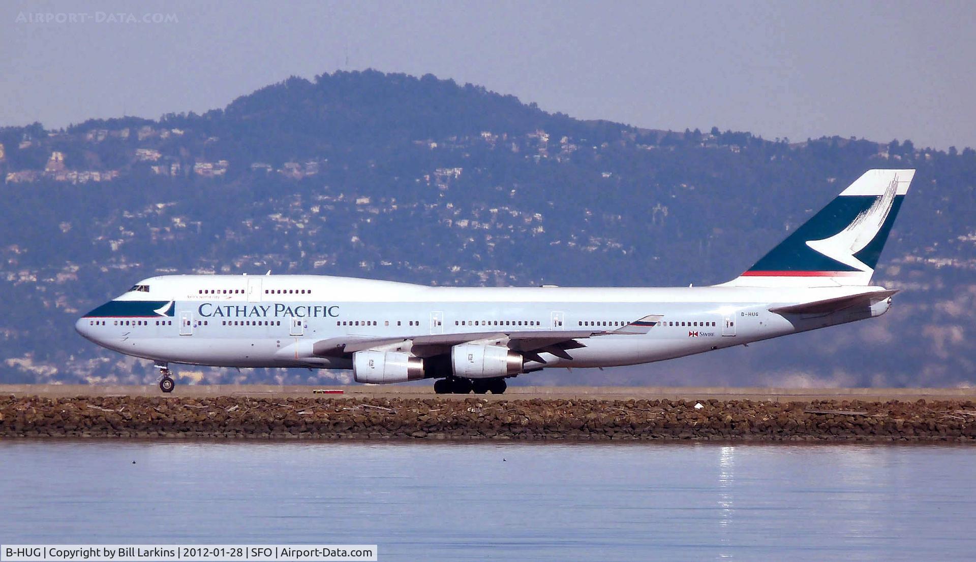 B-HUG, 1993 Boeing 747-467 C/N 25870, Waiting for takeoff at San Francisco.