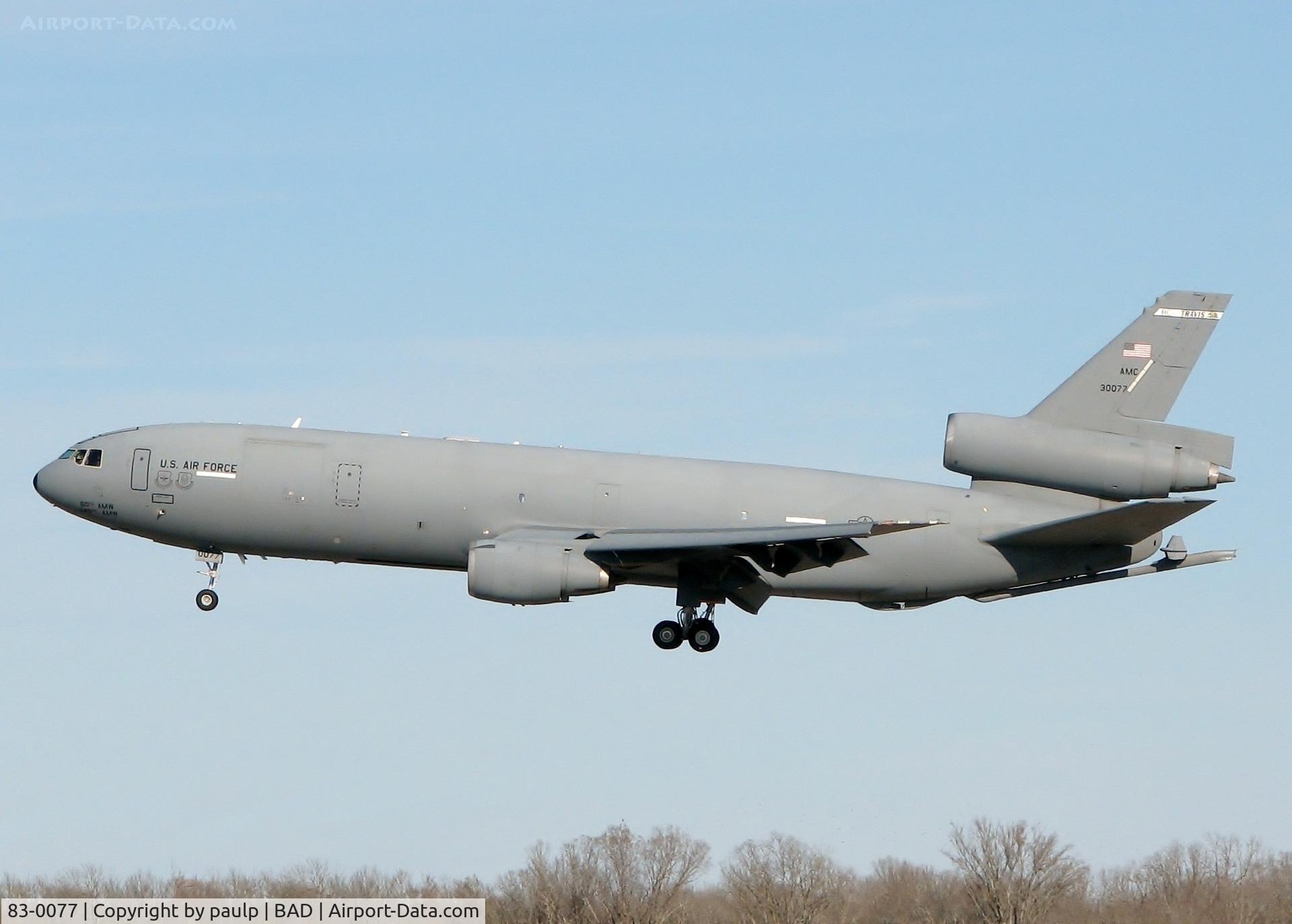 83-0077, 1983 McDonnell Douglas KC-10A Extender C/N 48218, Landing at Barksdale Air Force Base.