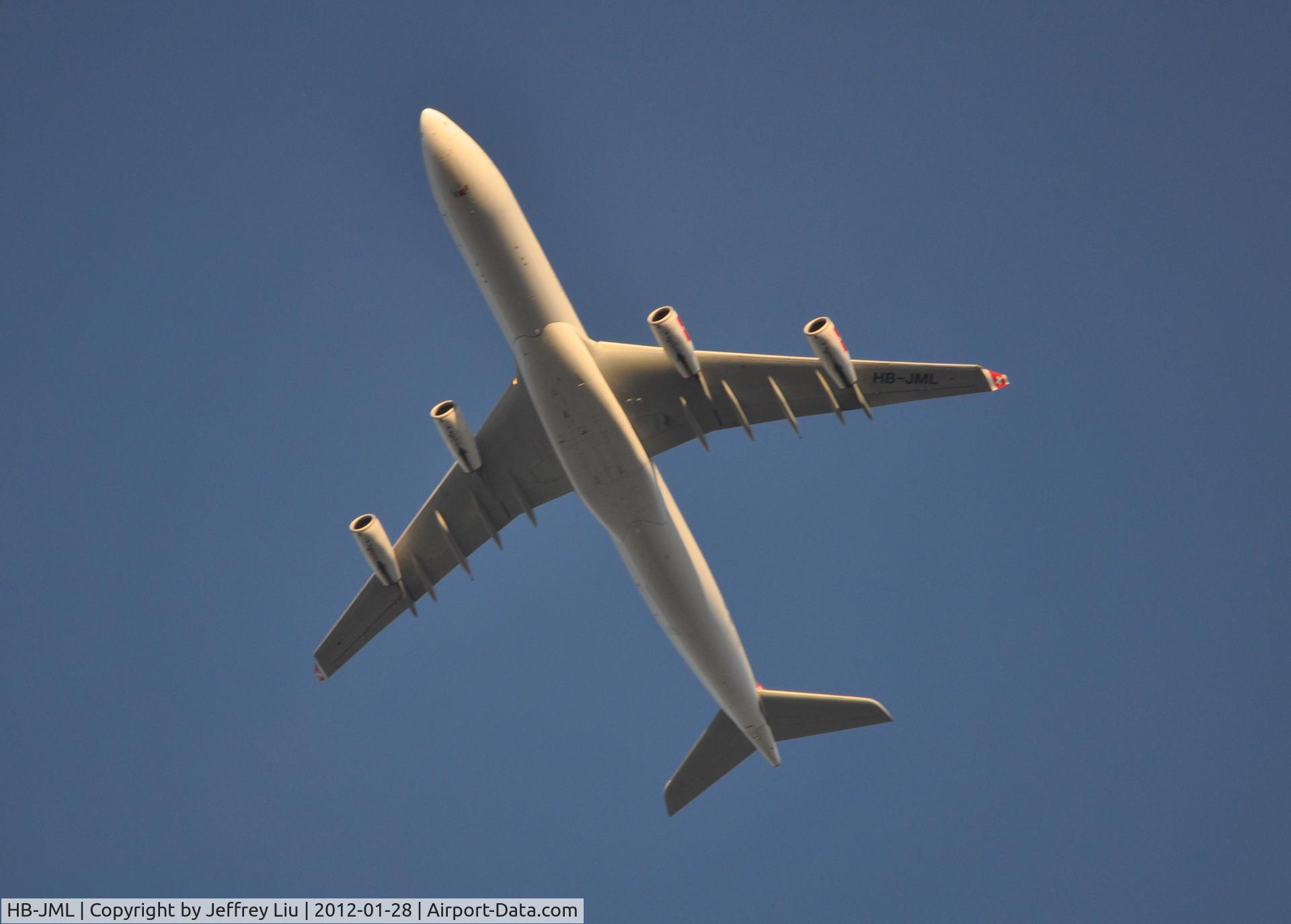 HB-JML, 1999 Airbus A340-313 C/N 263, Flying over my house.