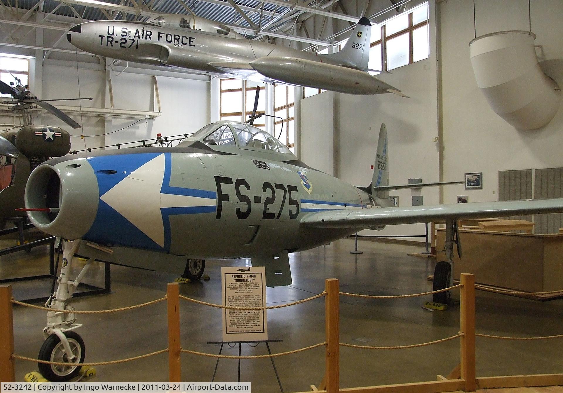 52-3242, Republic F-84G Thunderjet C/N Not found 52-3242, Republic F-84G Thunderjet, displayed in the markings of 52-3275, at the Hill Aerospace Museum, Roy UT