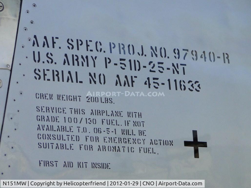 N151MW, 1945 North American P-51D Mustang C/N 124-48386, U.S.Army specs