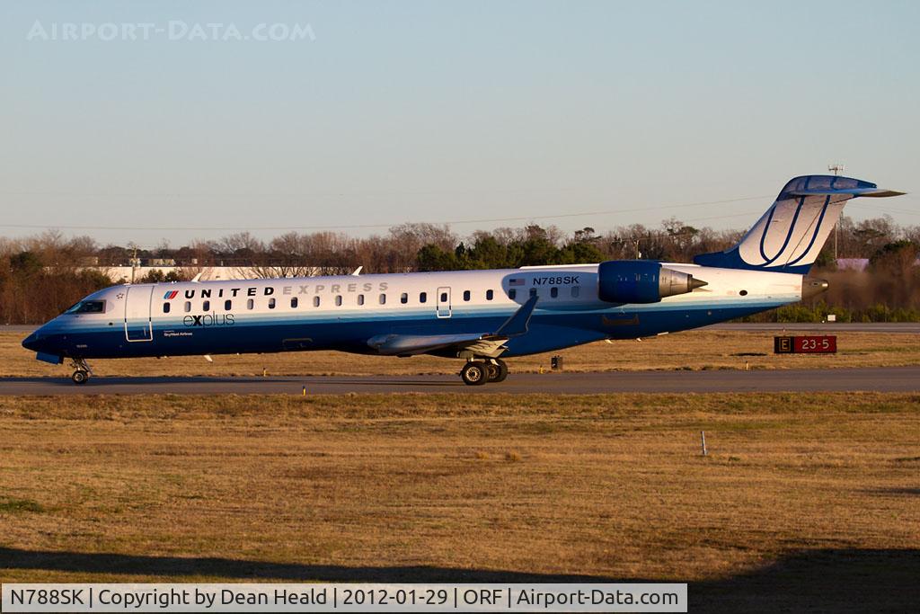 N788SK, 2009 Bombardier CRJ-700 (CL-600-2C10) Regional Jet C/N 10290, United Express (SkyWest Airlines) N788SK (FLT SKW6349) taxiing to RWY 23 for departure to Washington Dulles Int'l (KIAD).