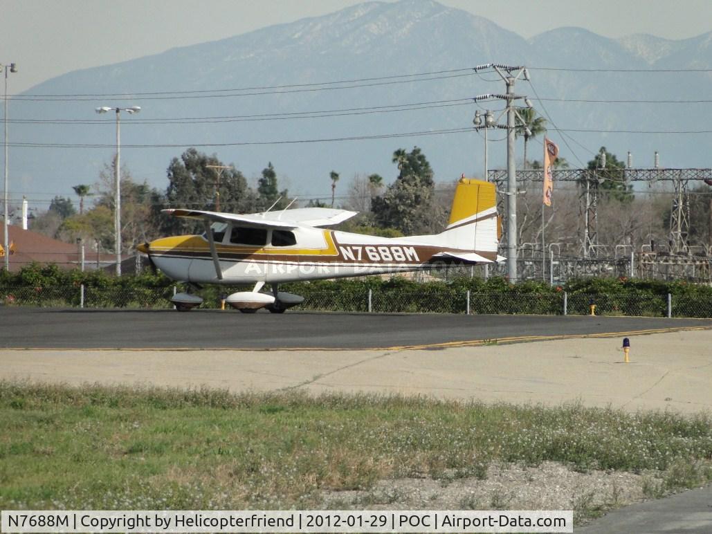N7688M, 1959 Cessna 175 Skylark C/N 55988, Pre-flighting at the east end of taxiway Sierra, waiting to take off on runway 26L