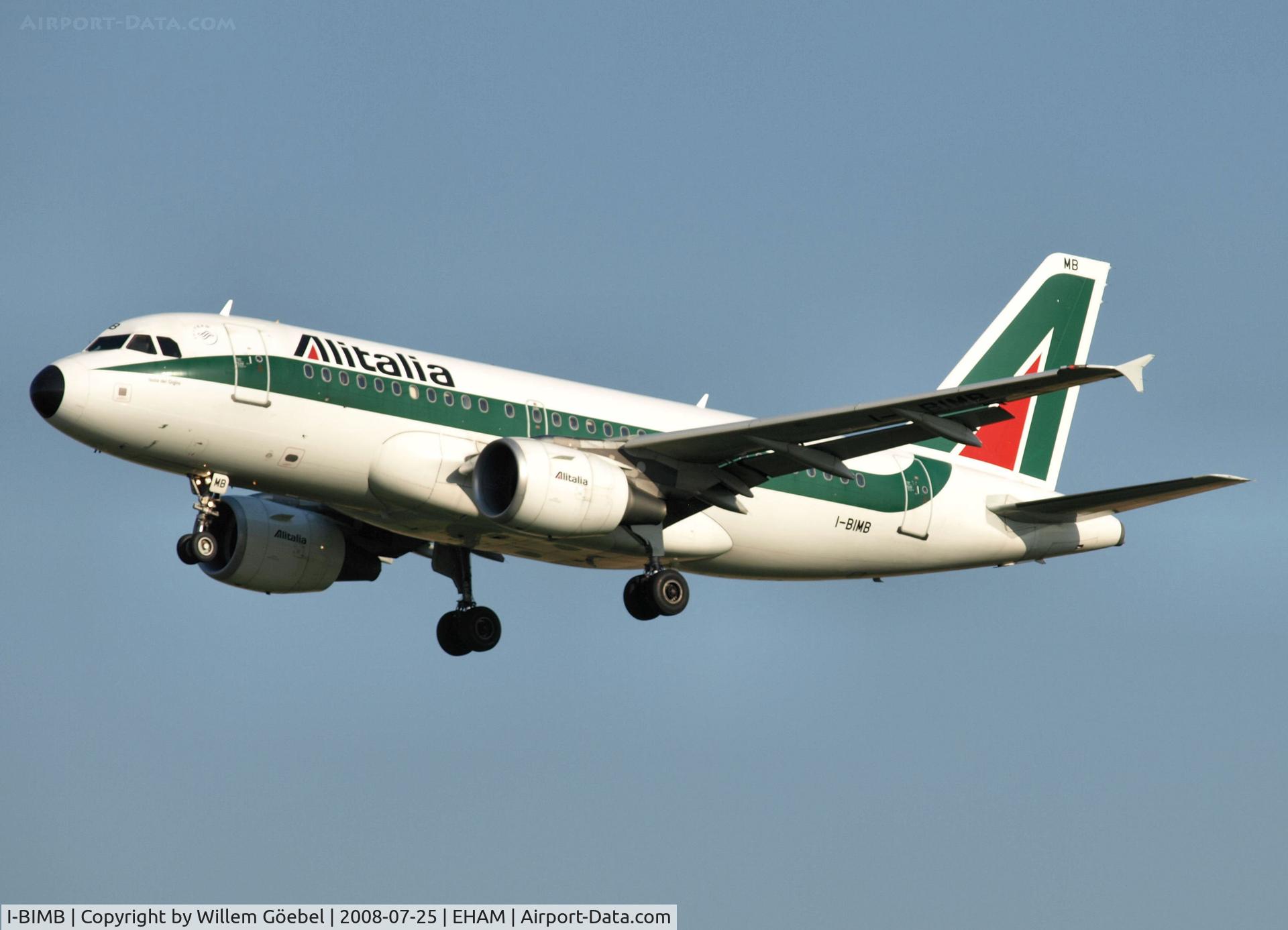 I-BIMB, 2003 Airbus A319-112 C/N 2033, Landing on runway C18 of Schiphol Airport