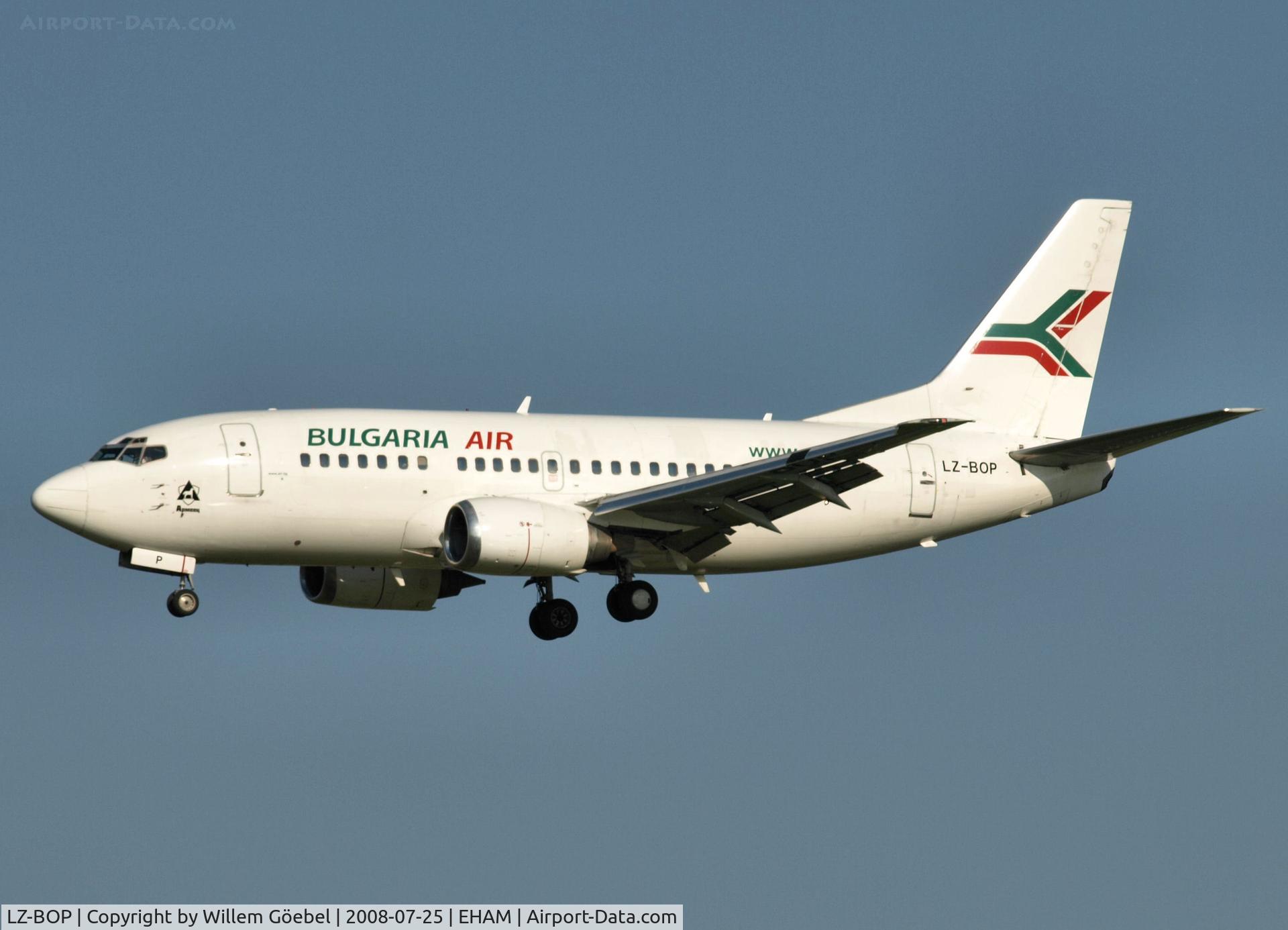 LZ-BOP, 1993 Boeing 737-522 C/N 26704, Landing on runway C18 of Schiphol Airport ( Aircraft has different outfit)