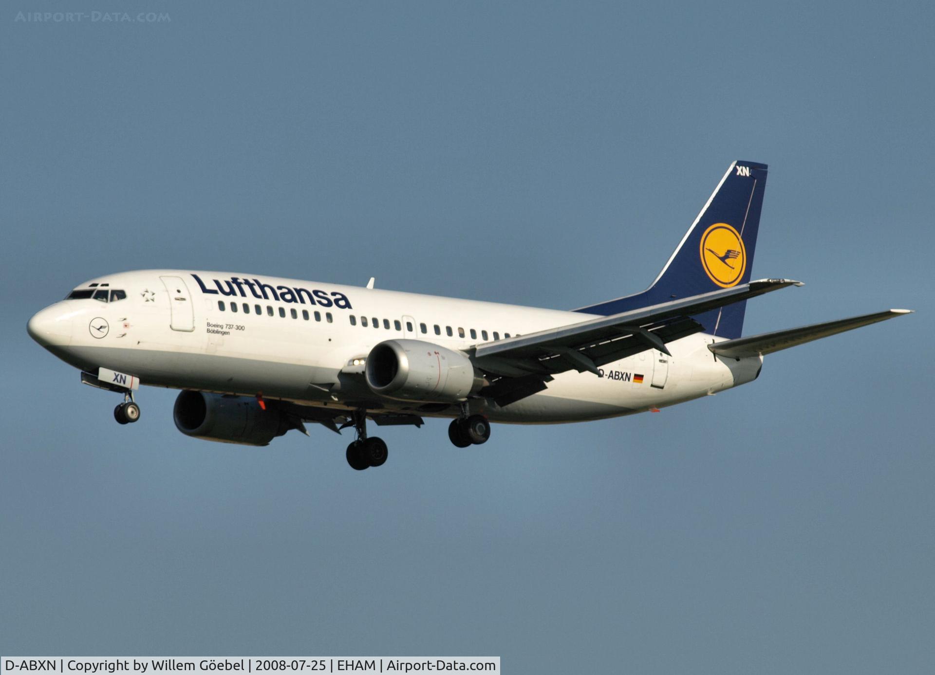 D-ABXN, 1987 Boeing 737-330 C/N 23872, Landing on runway C18 of Schiphol Airport
