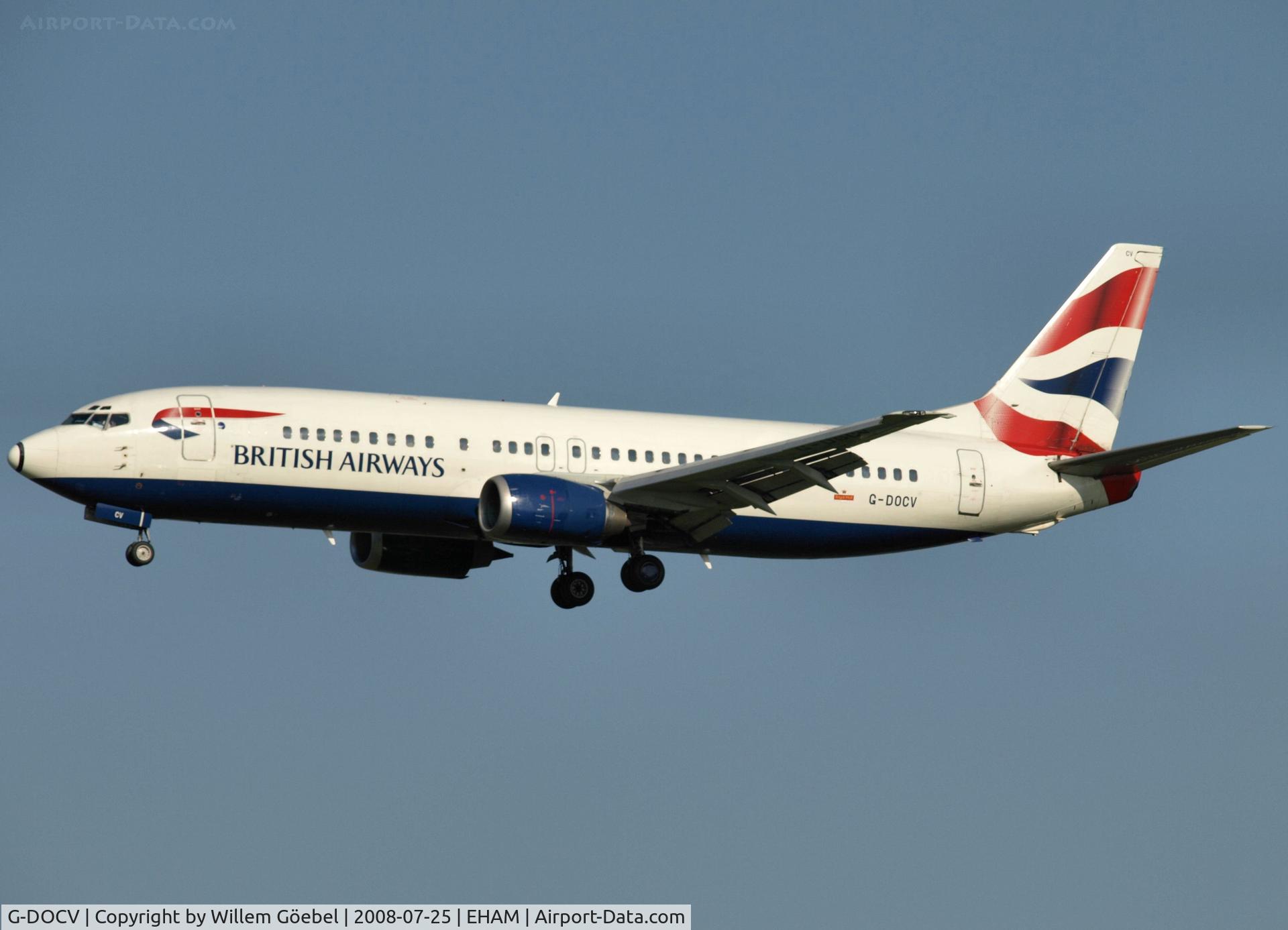 G-DOCV, 1992 Boeing 737-436 C/N 25855, Landing on runway C18 of Schiphol Airport