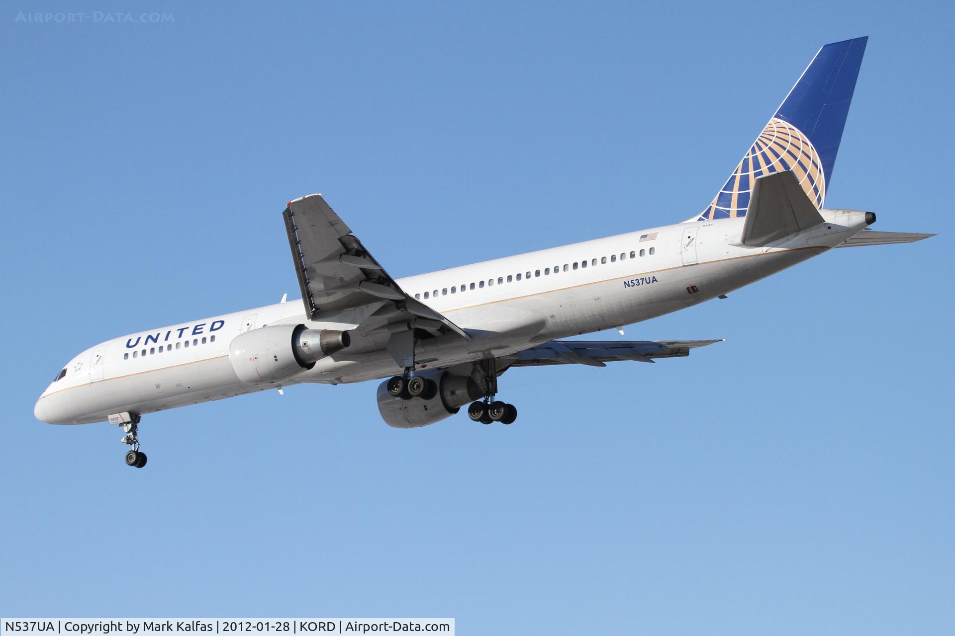 N537UA, 1991 Boeing 757-222 C/N 25157, United Airlines Boeing 757-222, UAL442 arriving from KLAX, RWY28 Approach KORD.