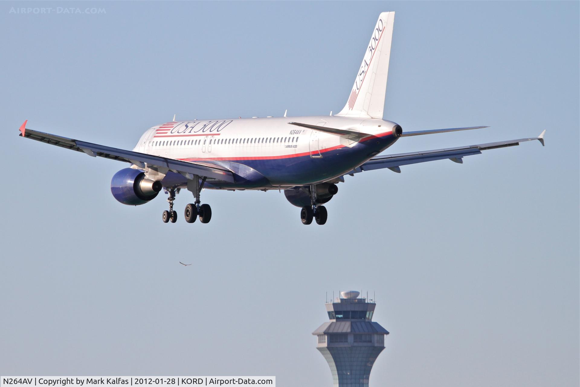 N264AV, 2002 Airbus A320-214 C/N 1867, USA3000 Airbus A320-214, GWY503 arriving from MMUN / CUN, RWY 28 approach KORD.