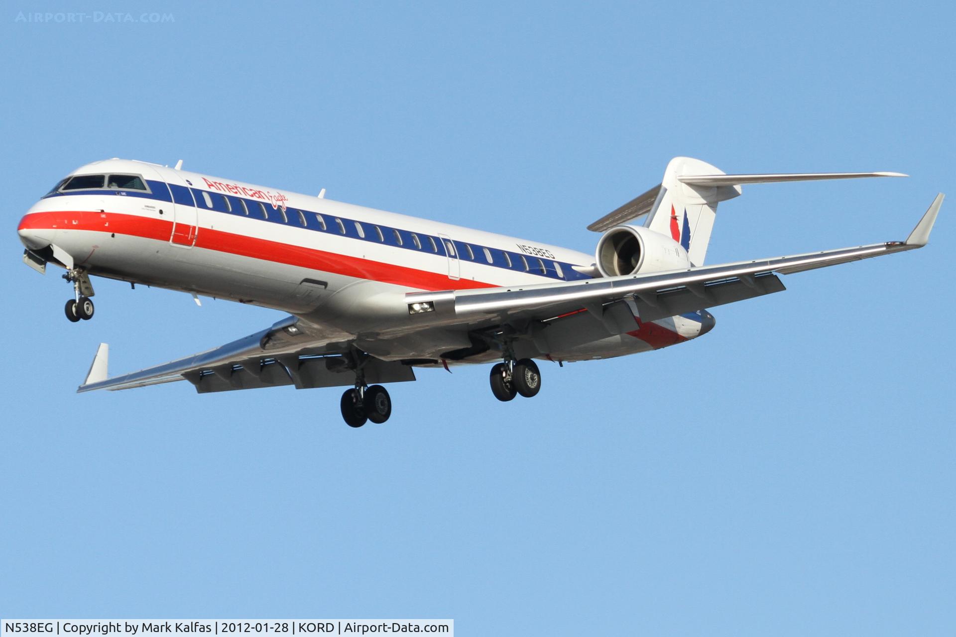 N538EG, Bombardier CRJ-702 (CL-600-2C10) Regional Jet C/N 10317, American Eagle Bombardier CL-600-2C10, EGF3796 arriving from KIAH, RWY 28 approach KORD.