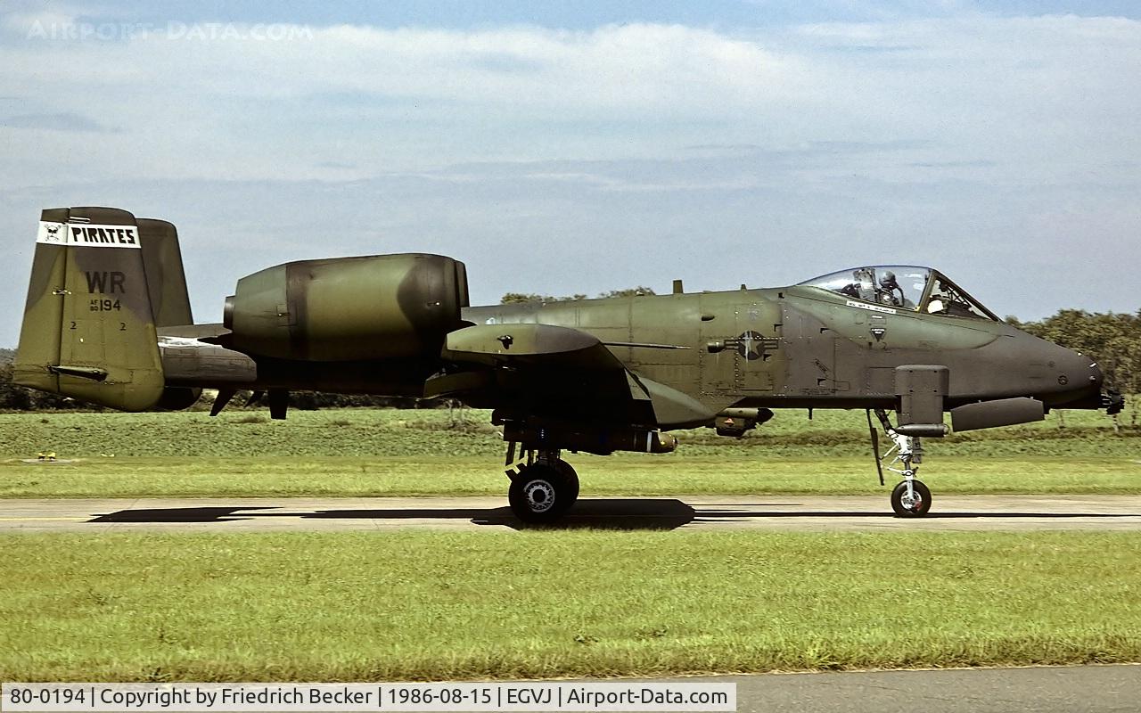 80-0194, 1980 Fairchild Republic A-10A Thunderbolt II C/N A10-0544, taxying to the active