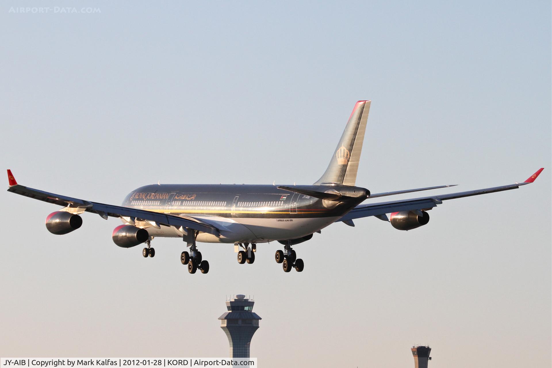 JY-AIB, 1994 Airbus A340-211 C/N 043, Royal Jordanian Airbus A340-211, RJA263 arriving from OJAI / AMM, RWY 28 approach KORD.