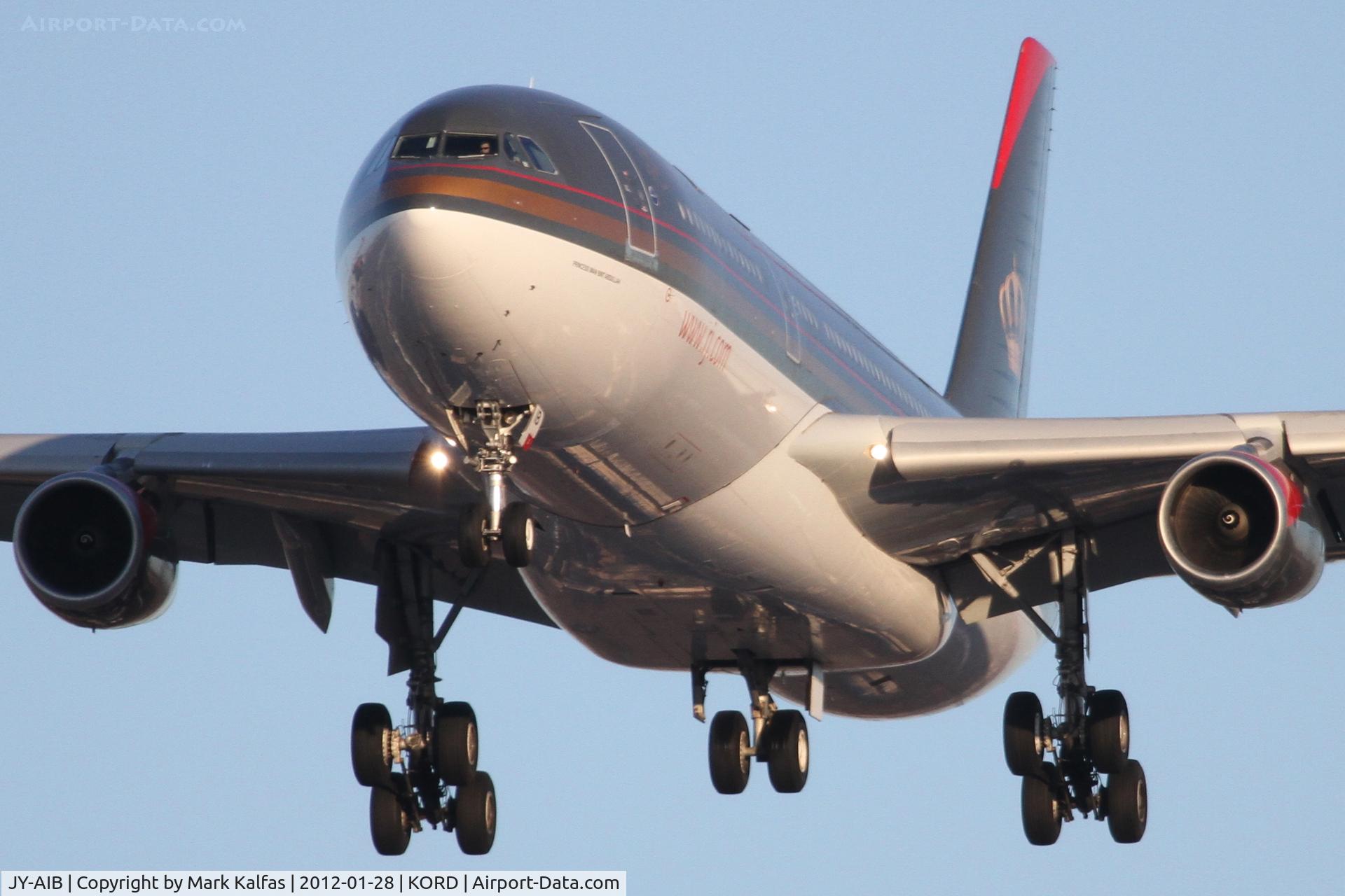 JY-AIB, 1994 Airbus A340-211 C/N 043, Royal Jordanian Airbus A340-211, RJA263 arriving from OJAI / AMM, RWY 28 approach KORD.