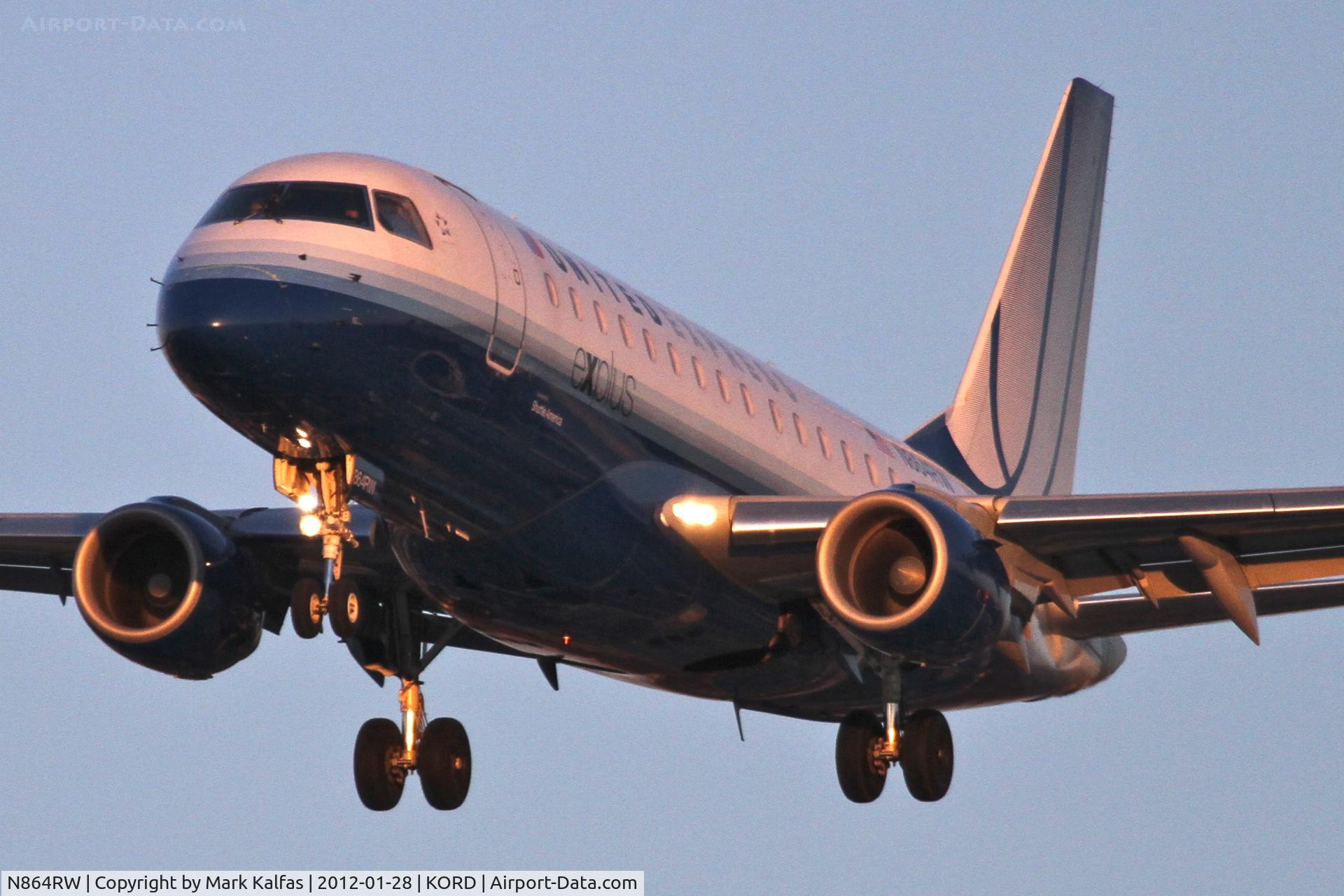 N864RW, 2006 Embraer 170SE (ERJ-170-100SE) C/N 17000117, Shuttle America/United Express Embraer ERJ 170-100 SE, TCF864 arriving from KMSP, RWY 28 approach KORD.