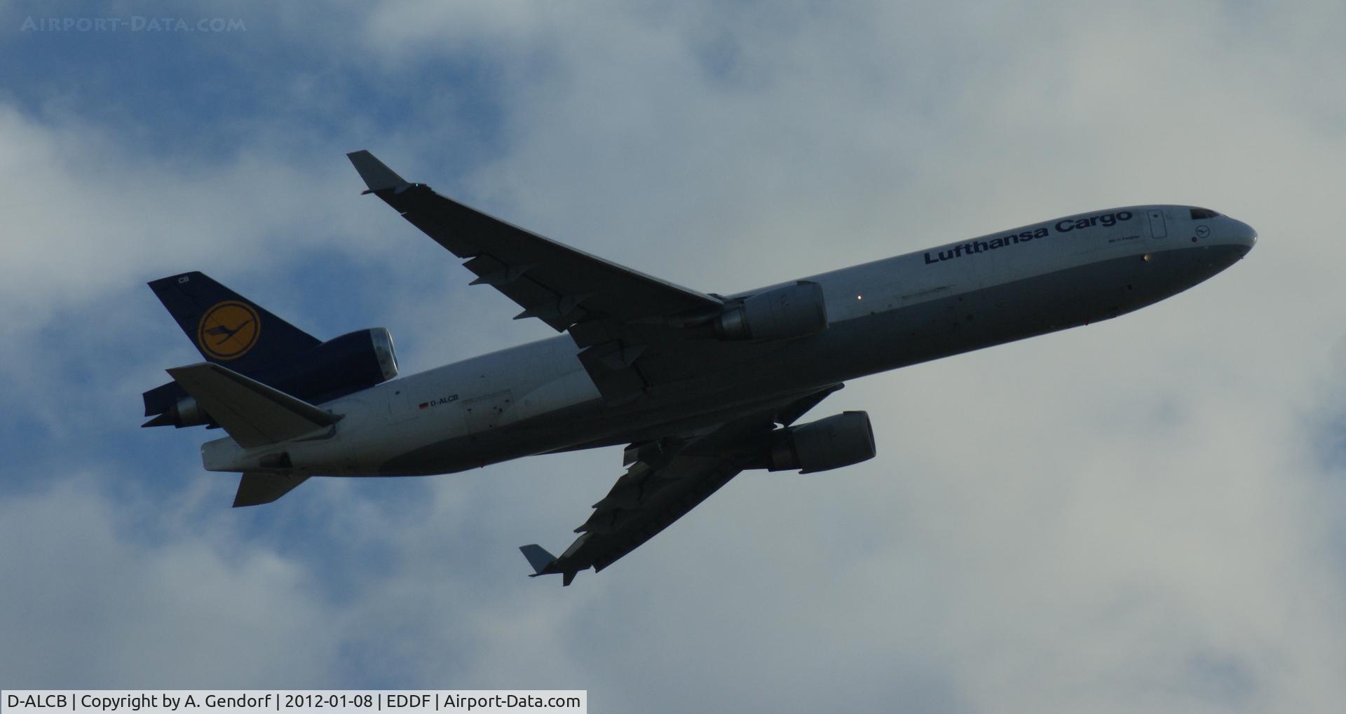D-ALCB, 1998 McDonnell Douglas MD-11F C/N 48782, Lufthansa Cargo, seen here climbing out at Frankfurt Int´l (EDDF) after take off on runway 25C.
