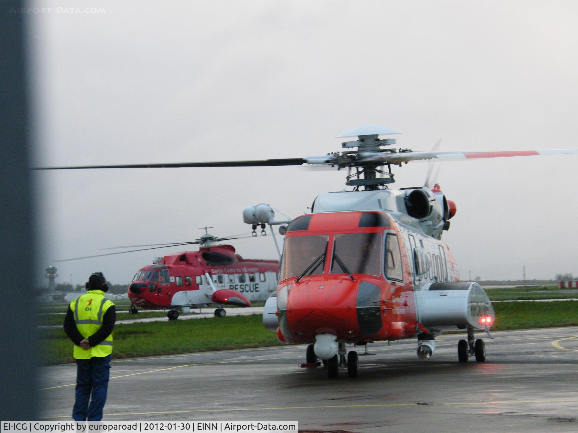 EI-ICG, 2011 Sikorsky S-92A C/N 920150, In this photo there is the old helicopter EI-GCE and that is on the left and in the foreground is EI-ICG