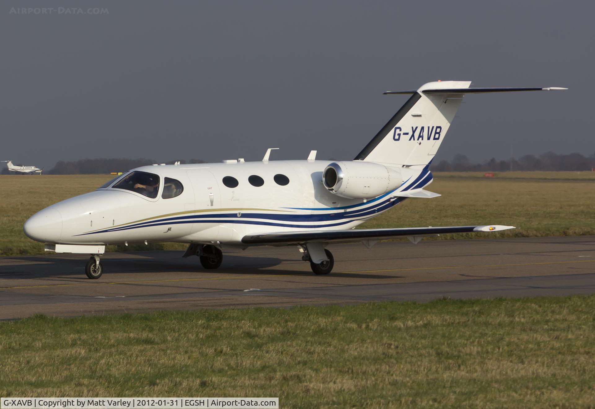 G-XAVB, 2010 Cessna 510 Citation Mustang Citation Mustang C/N 510-0283, Taxiing into SaxonAir after a training flight.