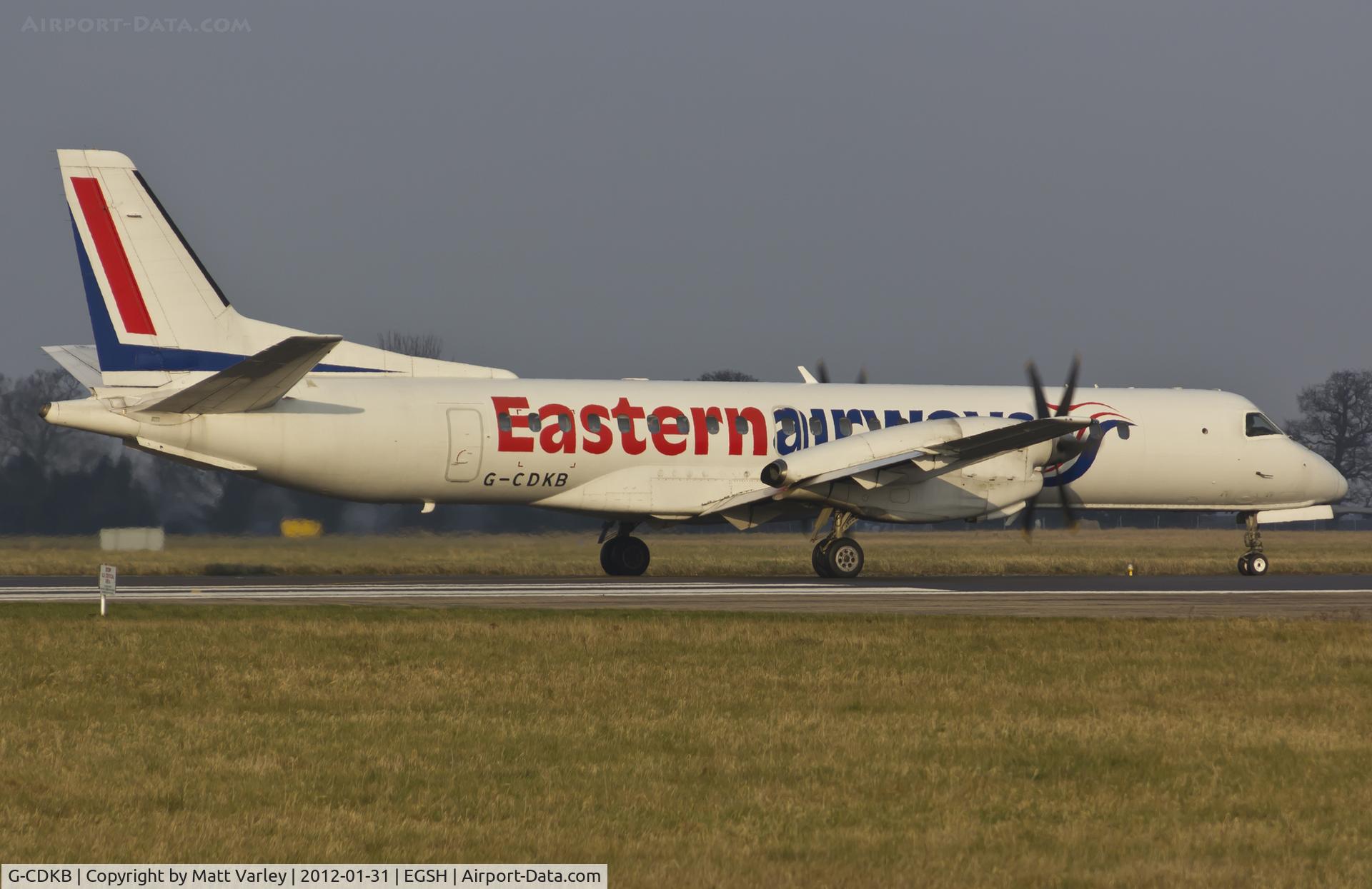 G-CDKB, 1996 Saab 2000 C/N 2000-032, Departing EGSH.