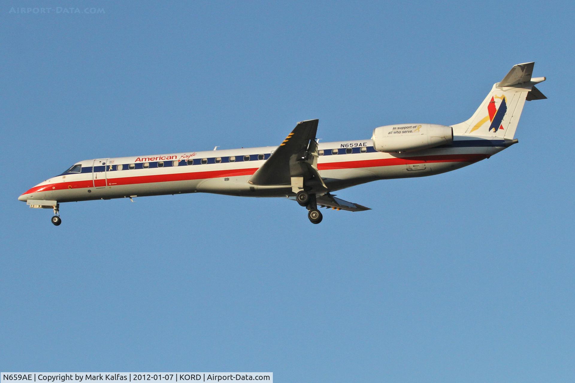 N659AE, 2003 Embraer ERJ-145LR (EMB-145LR) C/N 145762, American Eagle N659AE Embraer EMB-145LR RWY 28 approach KORD.