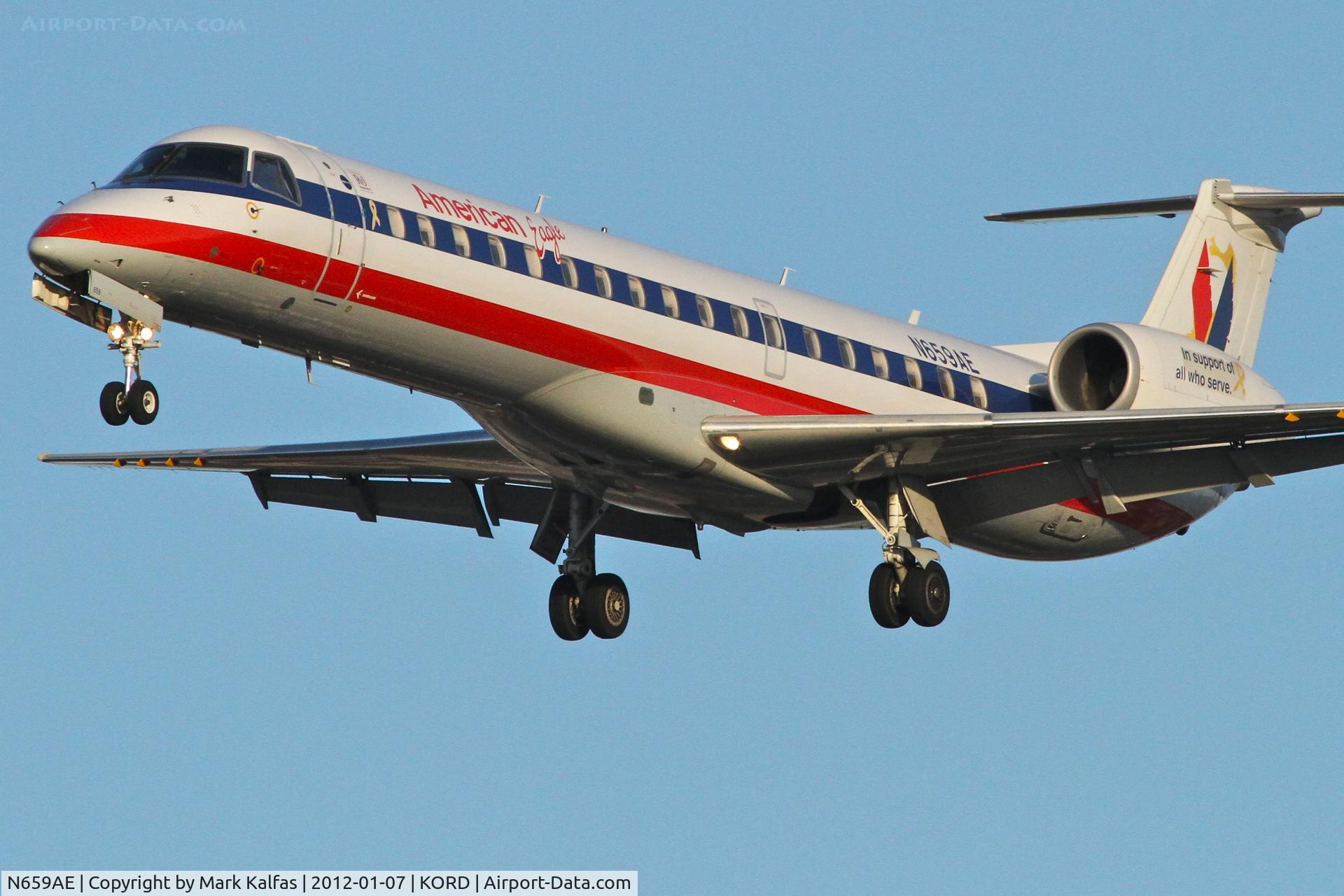 N659AE, 2003 Embraer ERJ-145LR (EMB-145LR) C/N 145762, American Eagle N659AE Embraer EMB-145LR RWY 28 approach KORD.