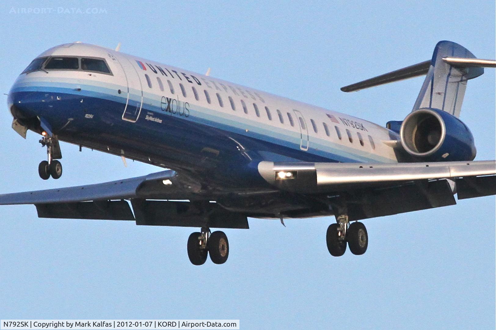 N792SK, 2009 Bombardier CRJ-700 (CL-600-2C10) Regional Jet C/N 10294, SkyWest/United Express N792SK Bombardier CL-600-2C10 on approach to RWY 28 KORD.