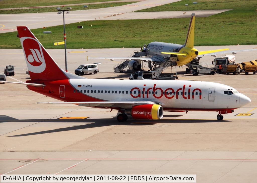 D-AHIA, 1999 Boeing 737-73S C/N 29082, ex-Hamburg International, in Air Berlin colours, but the intermediate TUIfly livery is still visible on the powerplant.
