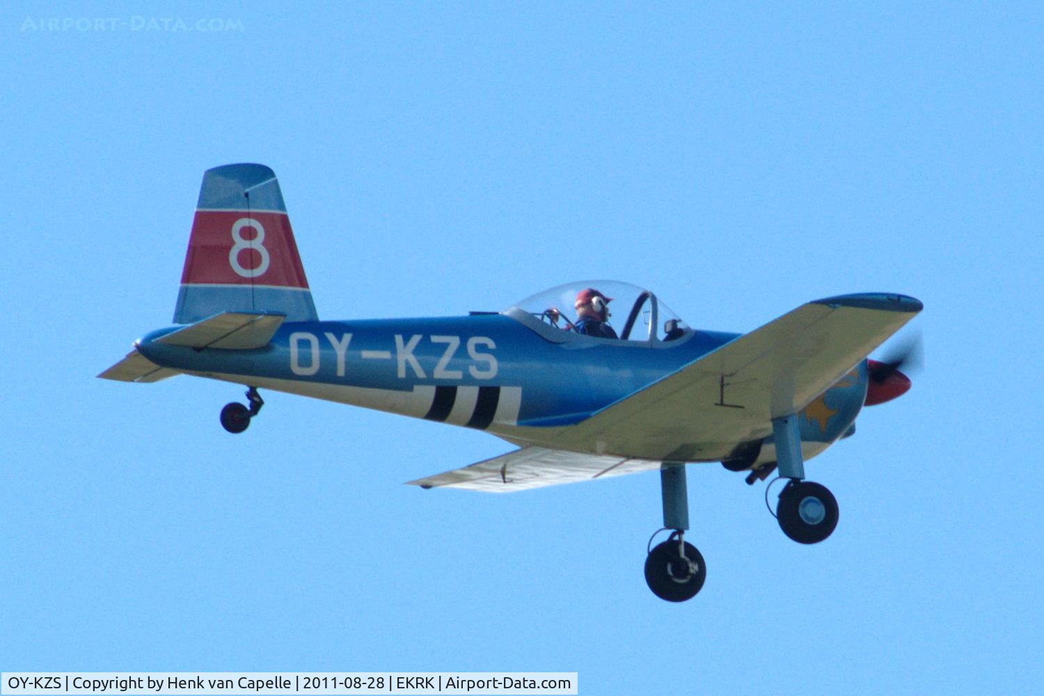 OY-KZS, 1994 SAI KZ VIII Mod Replica C/N 8703, KZ VIII replica flying over Roskilde airport, Denmark. Nice looking aeroplane.